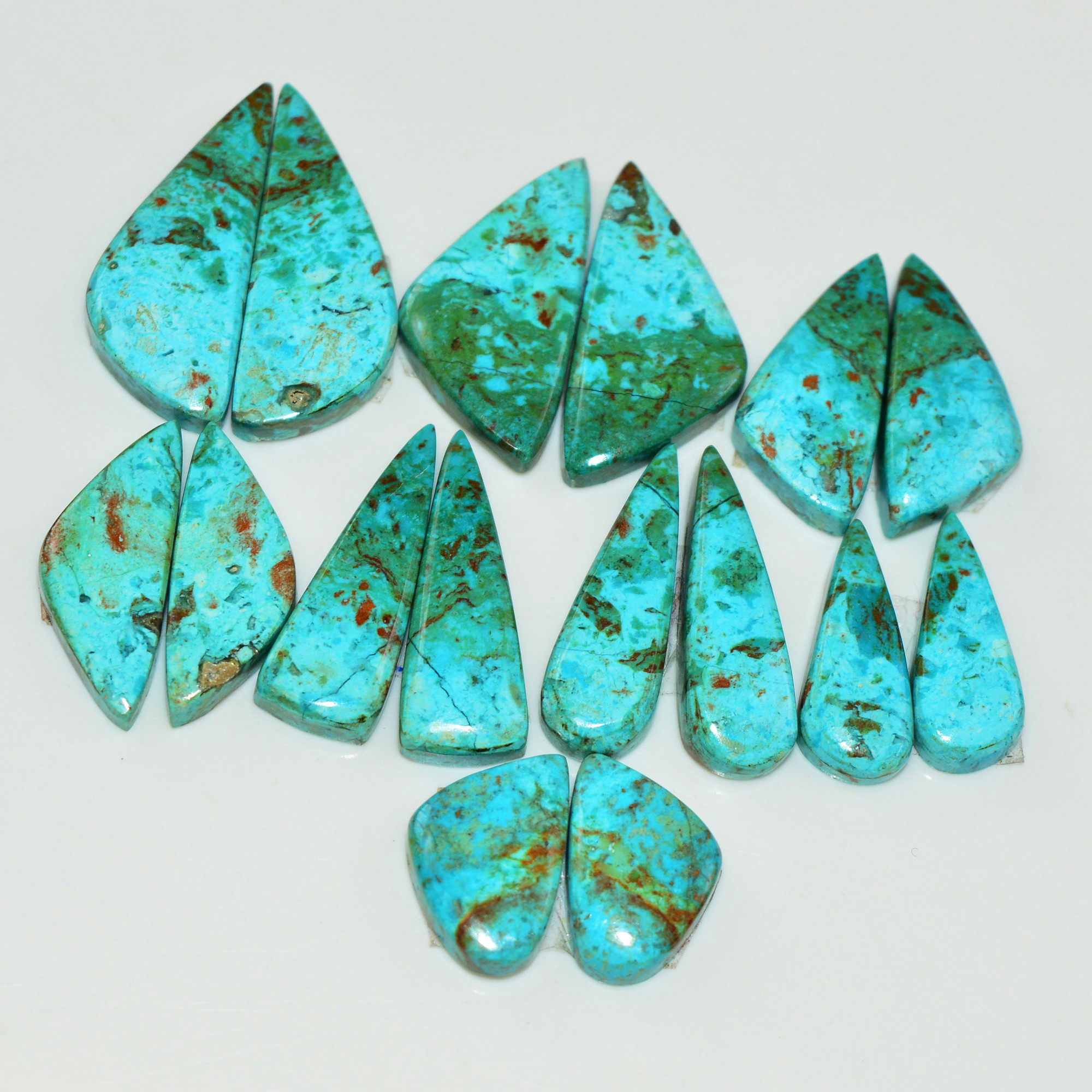 8 Pair 98 Cts Natural Chysocolla Cabochon Pair Loose Gemstone Wholesale Lot For Jewelry Making 25x9 13x8mm 19606