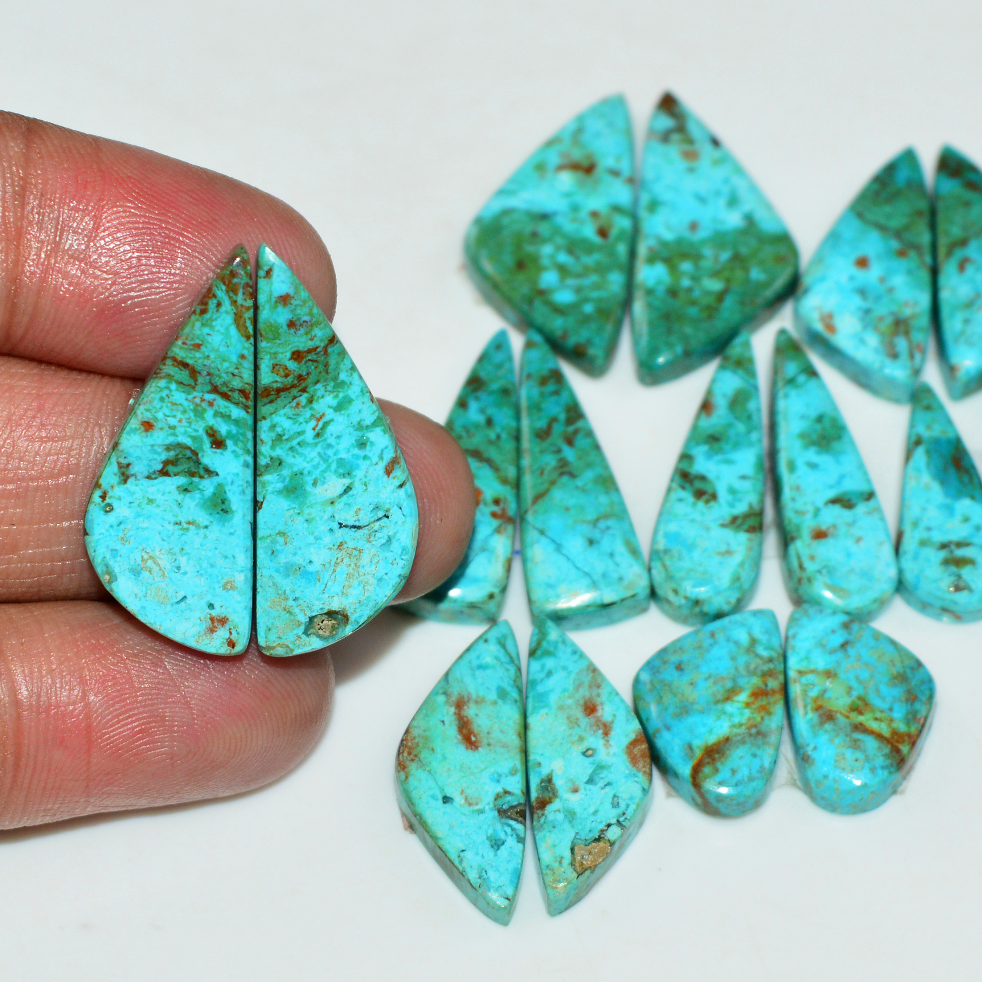 8 Pair 98 Cts Natural Chysocolla Cabochon Pair Loose Gemstone Wholesale Lot For Jewelry Making 25x9 13x8mm 19606