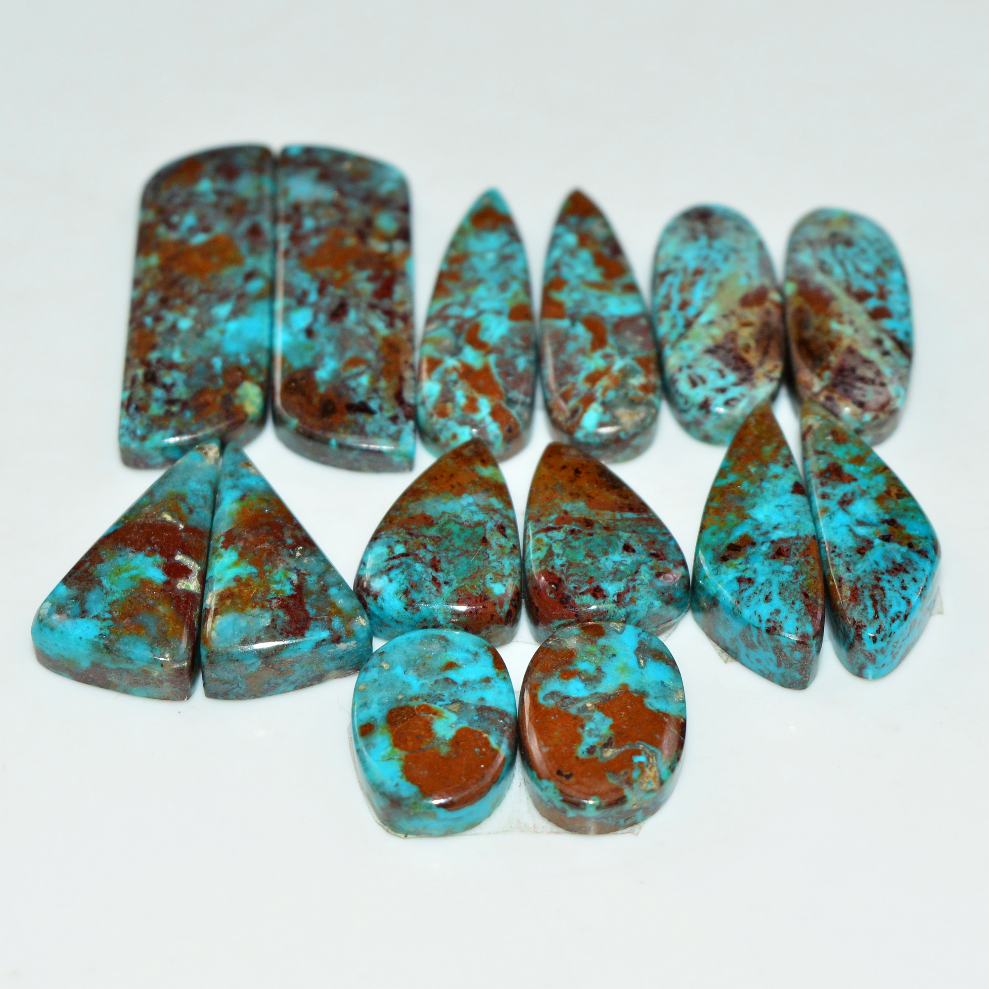 7 Pair 130 Cts Natural Chysocolla Cabochon Pair Loose Gemstone Wholesale Lot For Jewelry Making 30x7 12x8mm 19607