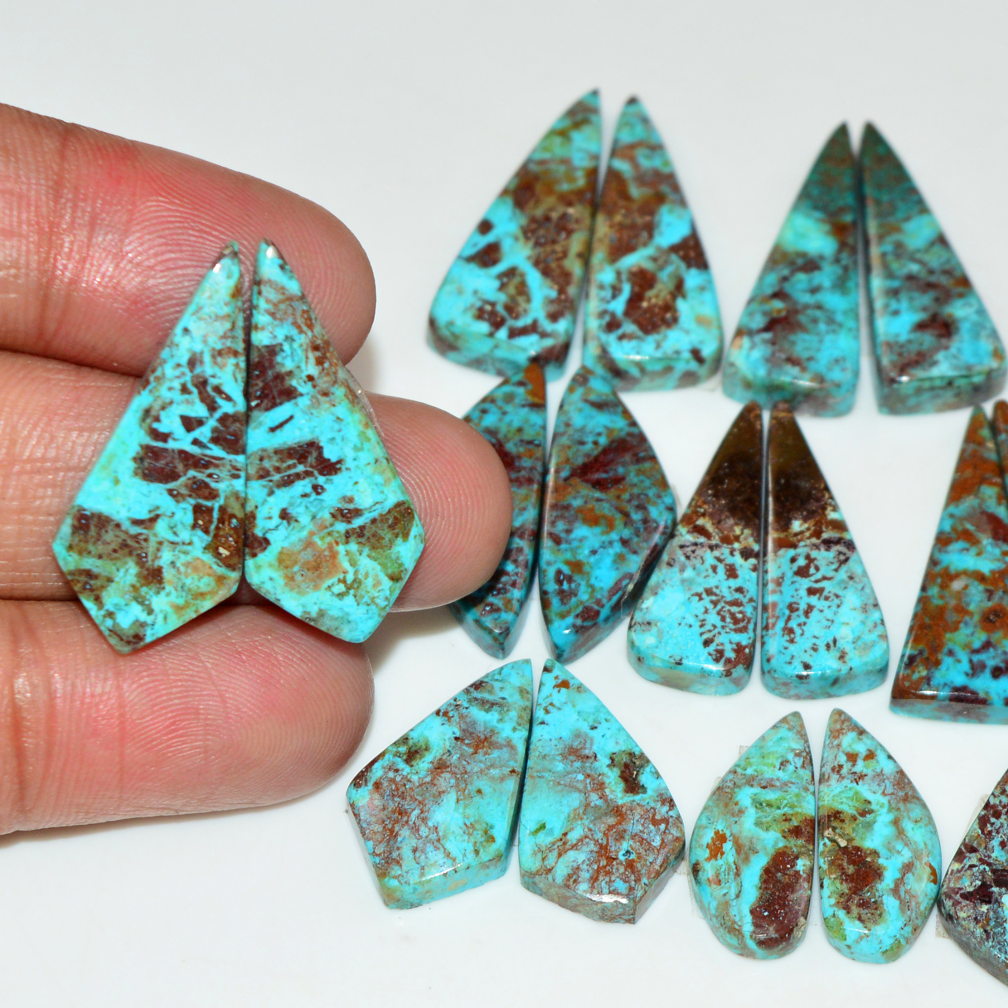 11 Pair 156 Cts Natural Chysocolla Cabochon Pair Loose Gemstone Wholesale Lot For Jewelry Making 20x10 11x7mm 19608