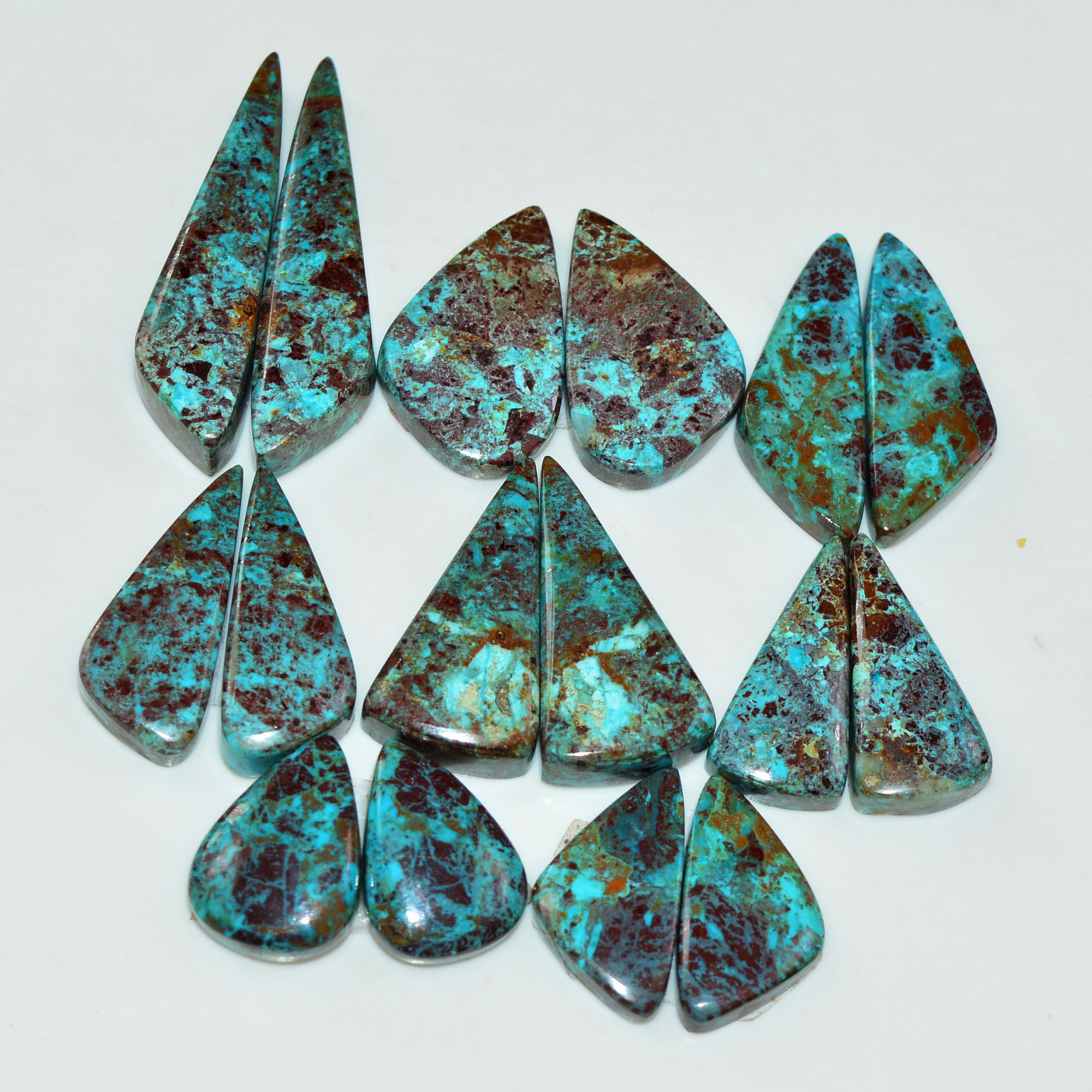 8 Pair 153 Cts Natural Chysocolla Cabochon Pair Loose Gemstone Wholesale Lot For Jewelry Making 34x6 14x9mm 19609