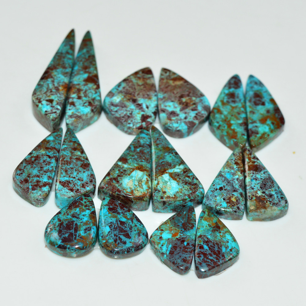 Image of 8 Pair 153 Cts Natural Chysocolla Cabochon Pair Loose Gemstone Wholesale Lot For Jewelry Making 34x6 14x9mm #19609