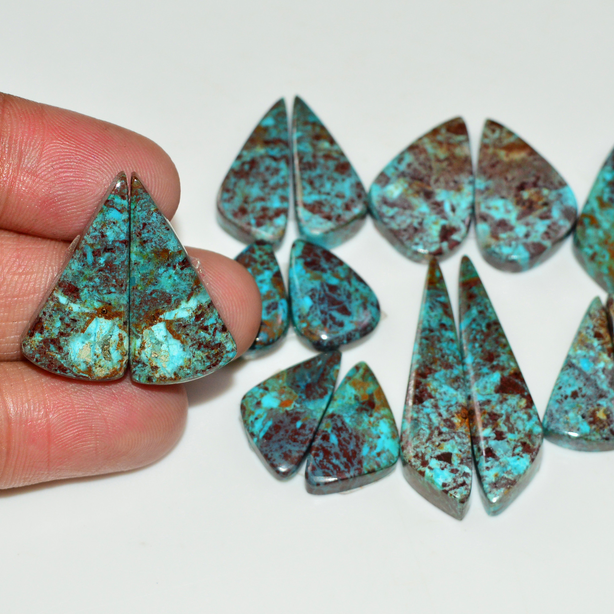 8 Pair 153 Cts Natural Chysocolla Cabochon Pair Loose Gemstone Wholesale Lot For Jewelry Making 34x6 14x9mm 19609