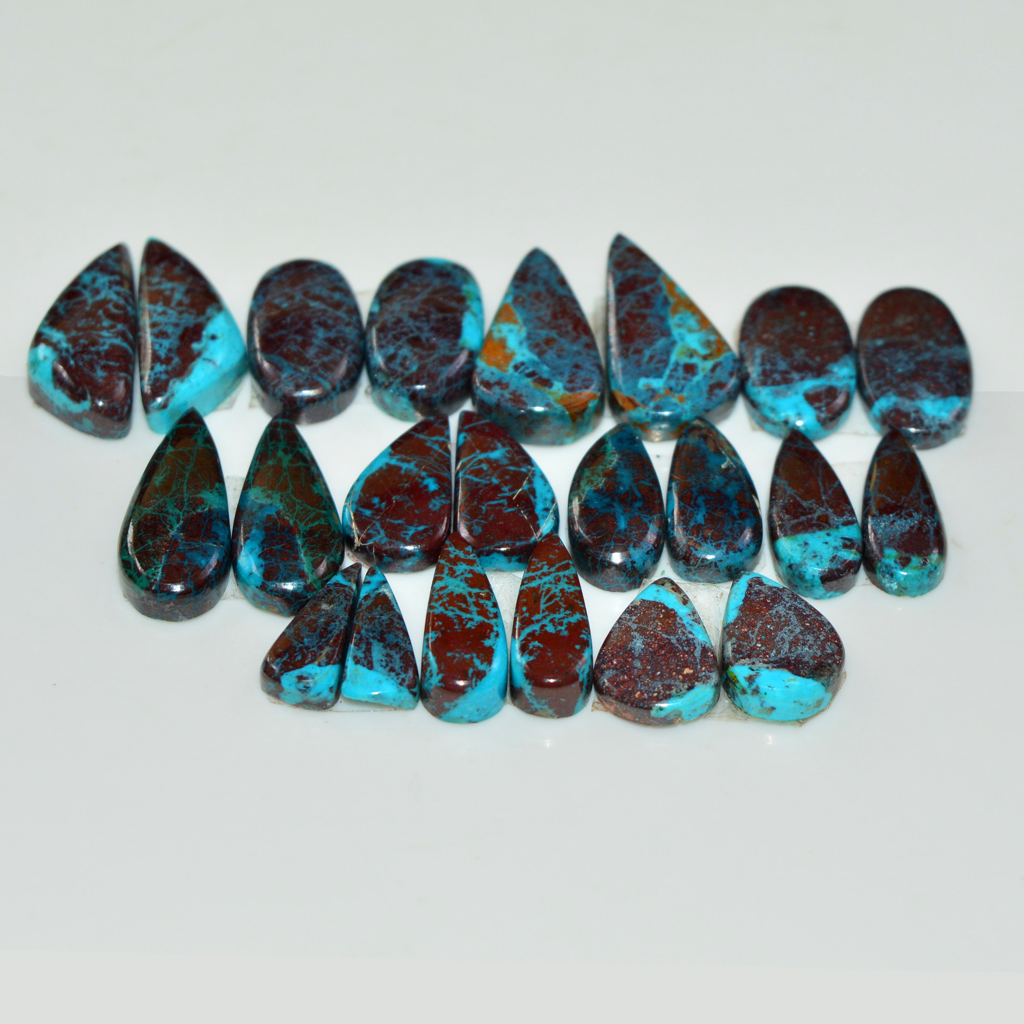 11 Pair 84 Cts Natural Chysocolla Cabochon Pair Loose Gemstone Wholesale Lot For Jewelry Making 16x5 10x2mm 19610