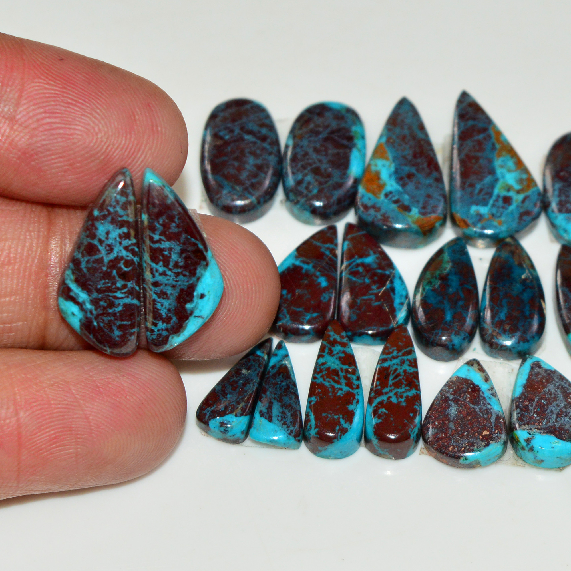 11 Pair 84 Cts Natural Chysocolla Cabochon Pair Loose Gemstone Wholesale Lot For Jewelry Making 16x5 10x2mm 19610
