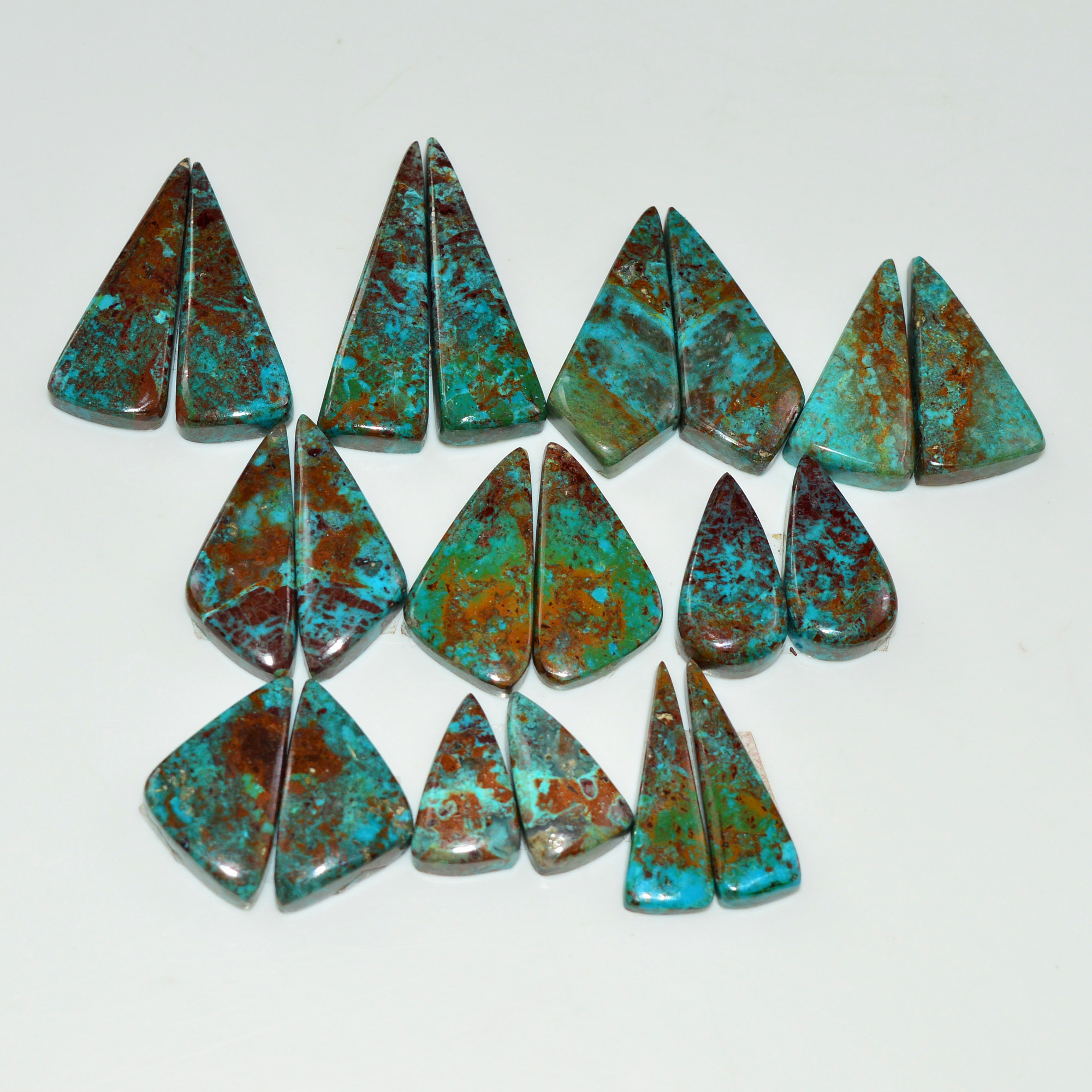 10 Pair 166 Cts Natural Chysocolla Cabochon Pair Loose Gemstone Wholesale Lot For Jewelry Making 30x8 15x7mm 19611