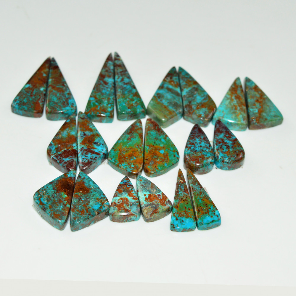 Image of 10 Pair 166 Cts Natural Chysocolla Cabochon Pair Loose Gemstone Wholesale Lot For Jewelry Making 30x8 15x7mm #19611