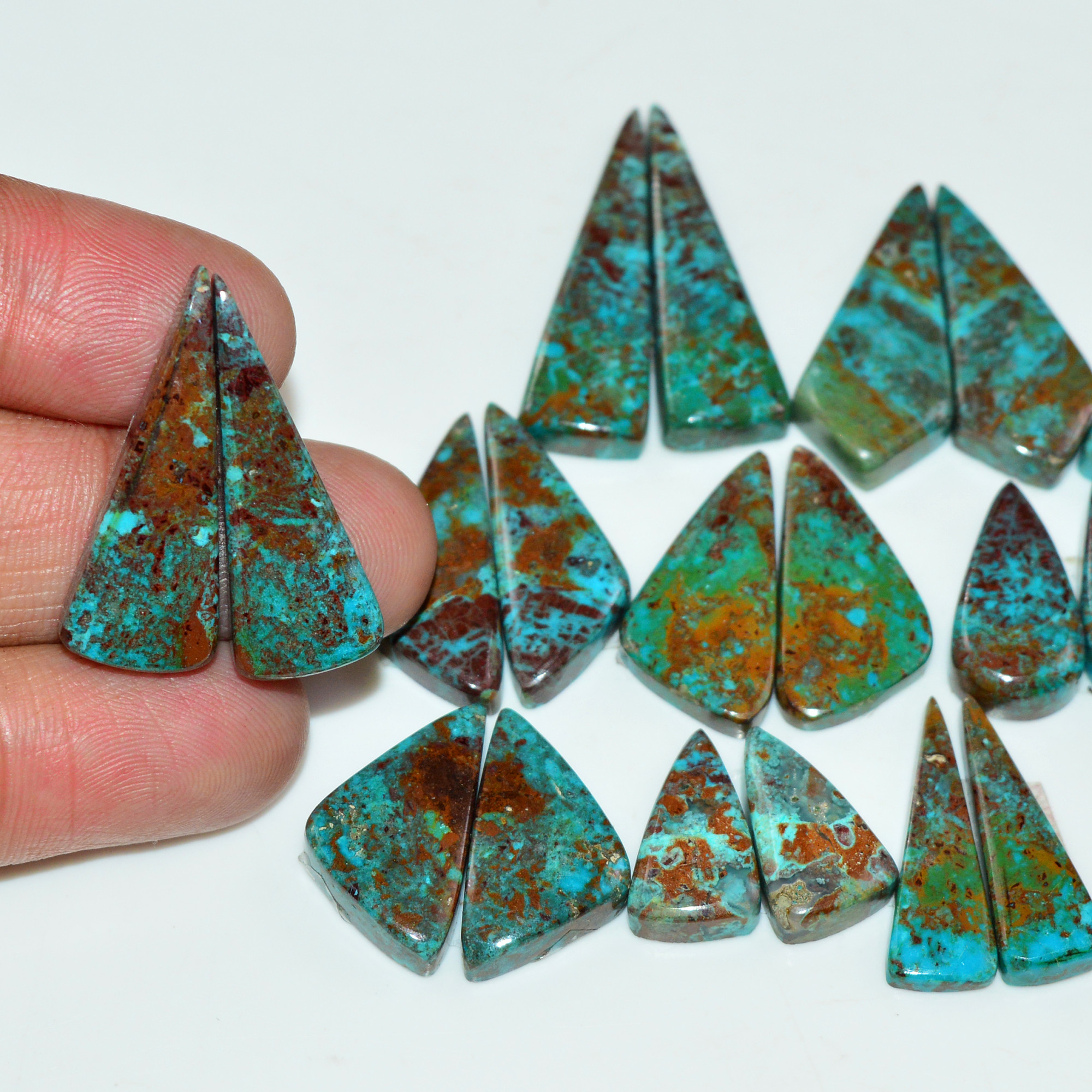 10 Pair 166 Cts Natural Chysocolla Cabochon Pair Loose Gemstone Wholesale Lot For Jewelry Making 30x8 15x7mm 19611