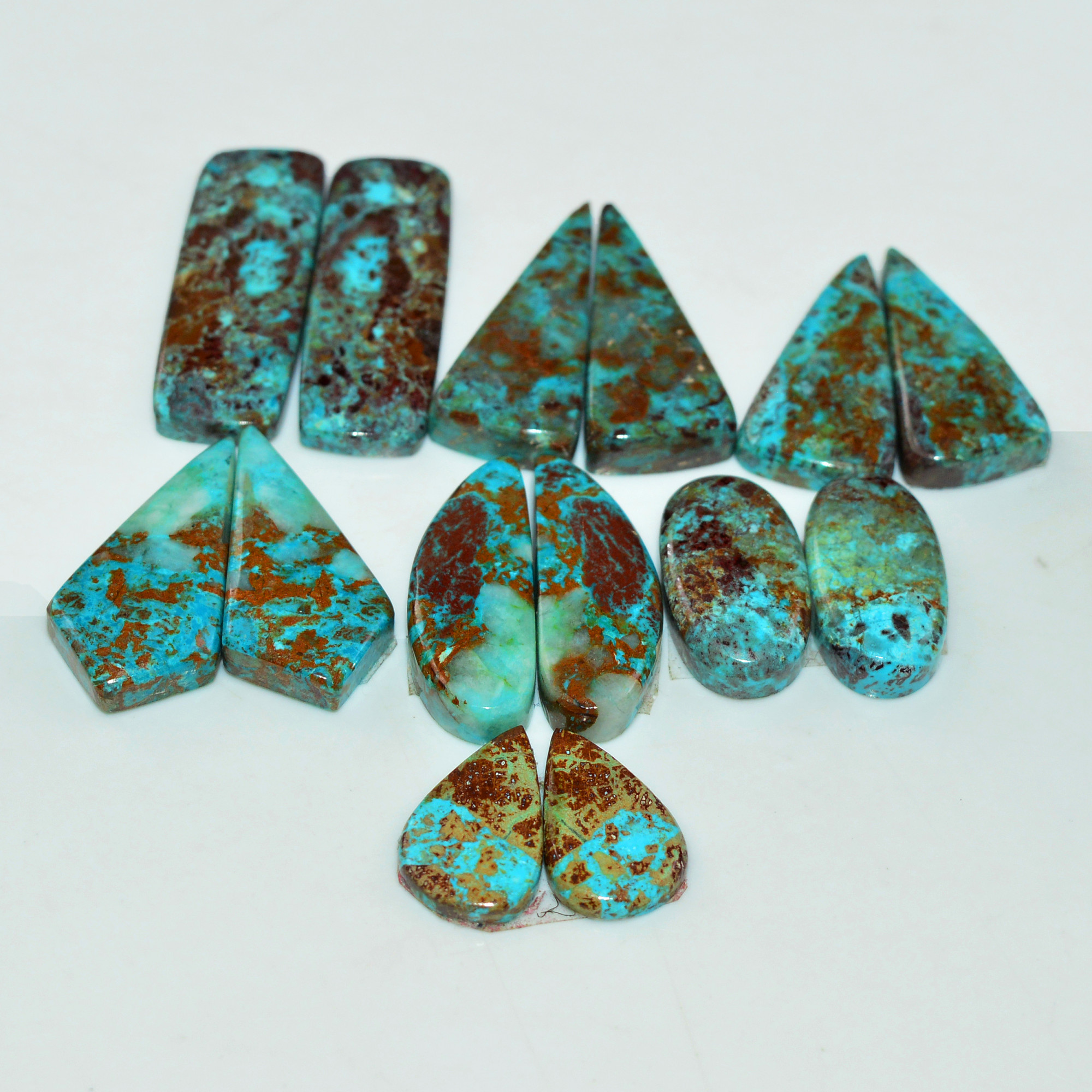 7 Pair 120 Cts Natural Chysocolla Cabochon Pair Loose Gemstone Wholesale Lot For Jewelry Making 28x8 13x7mm 19612