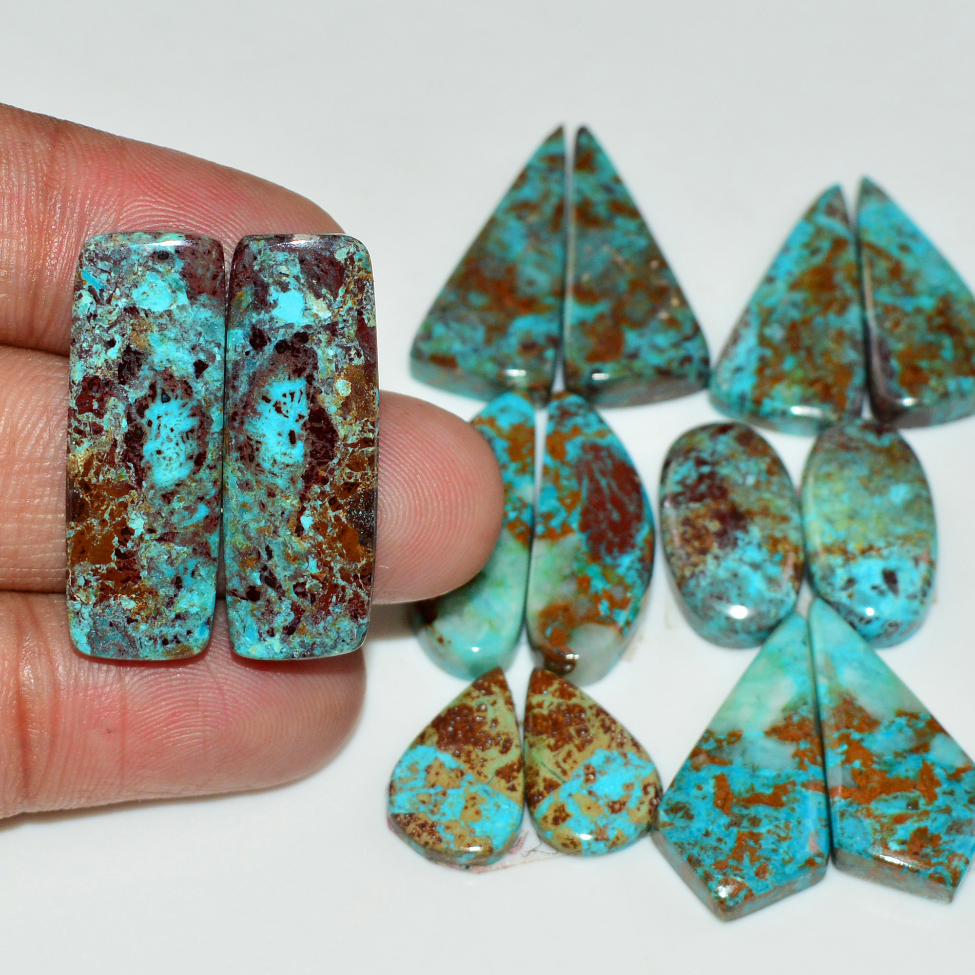 7 Pair 120 Cts Natural Chysocolla Cabochon Pair Loose Gemstone Wholesale Lot For Jewelry Making 28x8 13x7mm 19612