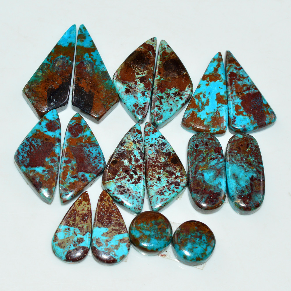 Image of 8 Pair 140 Cts Natural Chysocolla Cabochon Pair Loose Gemstone Wholesale Lot For Jewelry Making 27x9 8x8mm #19613