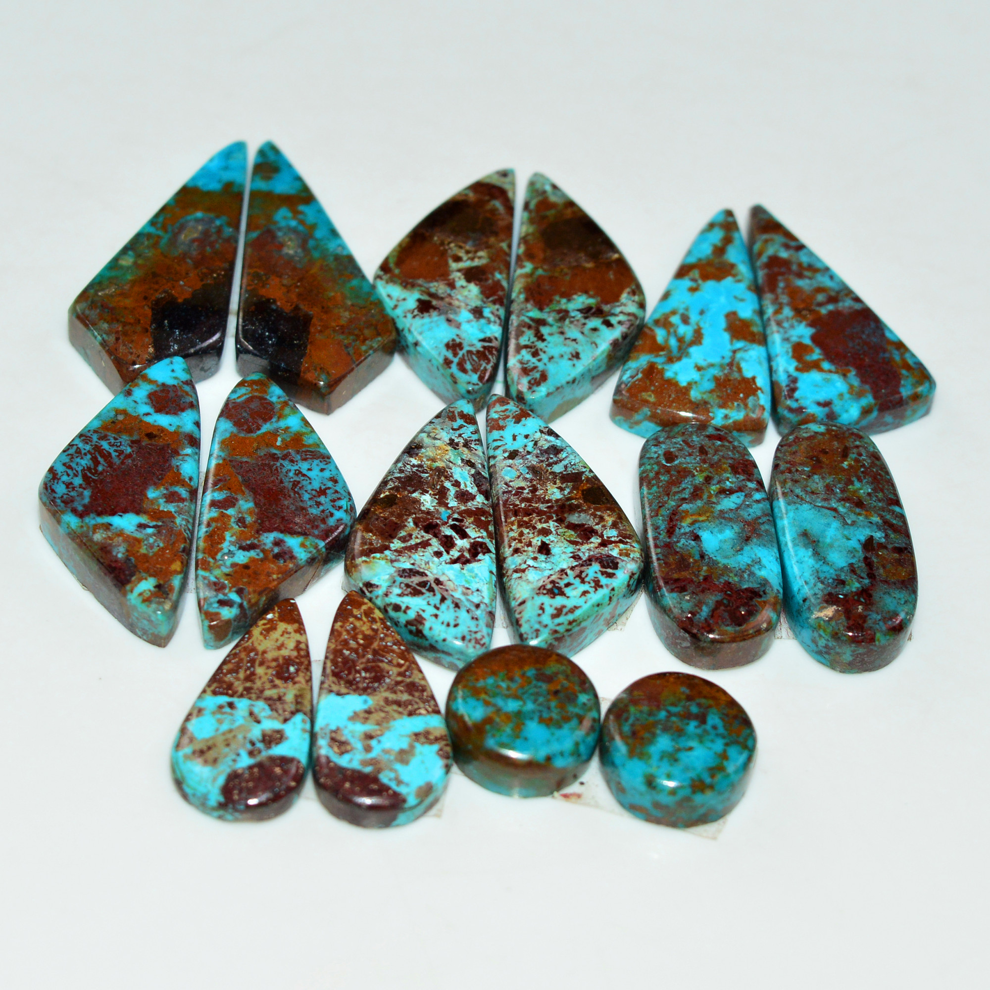 8 Pair 140 Cts Natural Chysocolla Cabochon Pair Loose Gemstone Wholesale Lot For Jewelry Making 27x9 8x8mm 19613