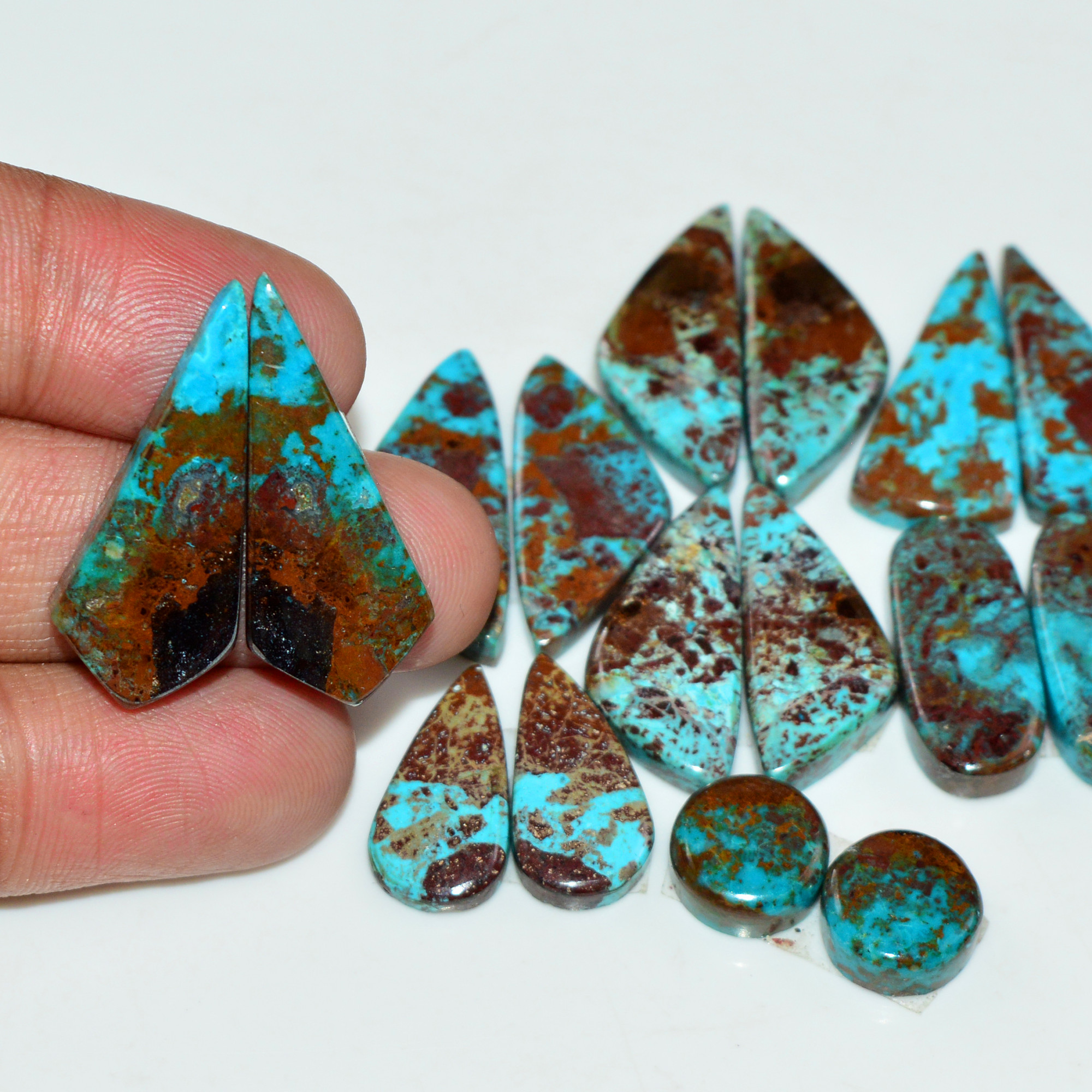 8 Pair 140 Cts Natural Chysocolla Cabochon Pair Loose Gemstone Wholesale Lot For Jewelry Making 27x9 8x8mm 19613