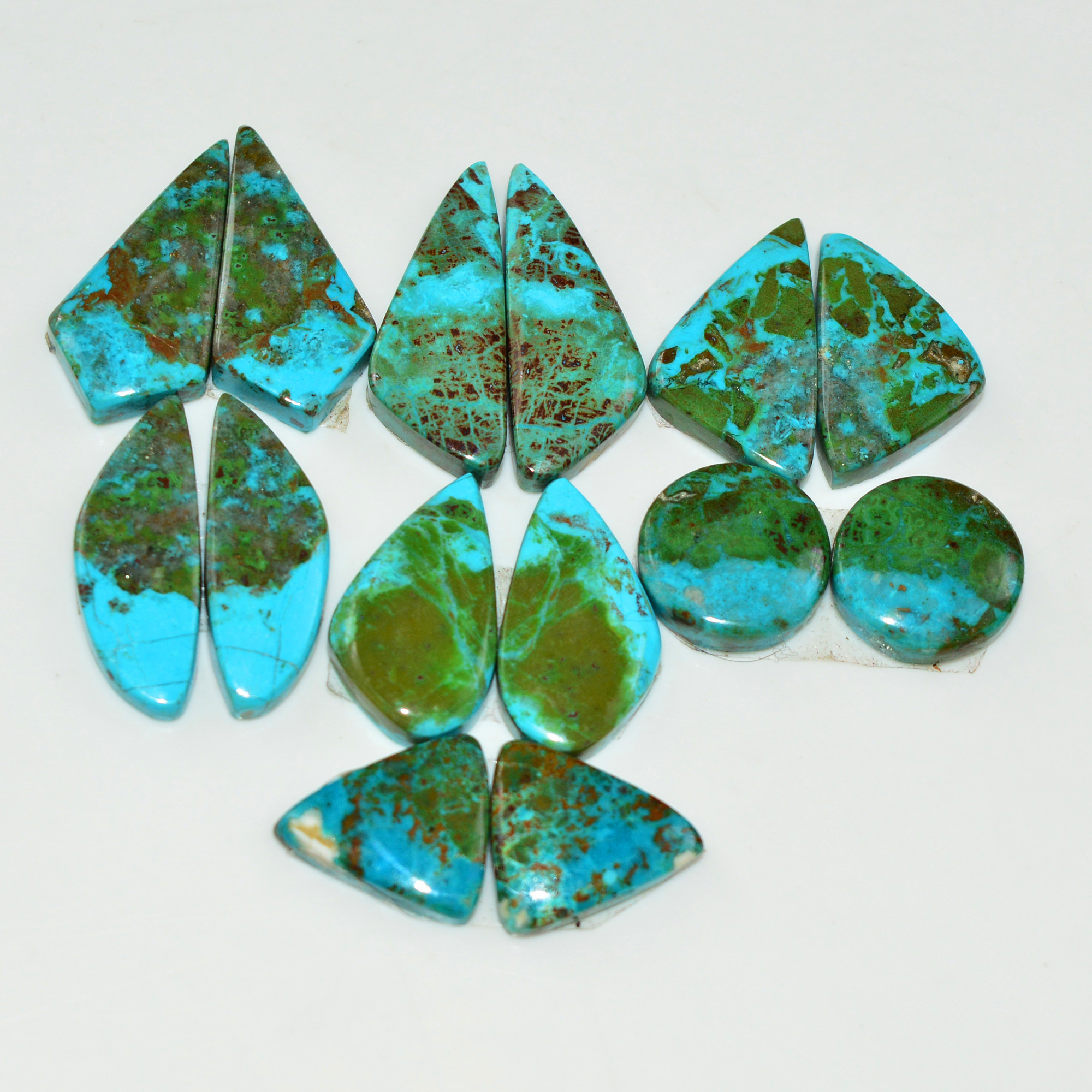 7 Pair 92 Cts Natural Chysocolla Cabochon Pair Loose Gemstone Wholesale Lot For Jewelry Making 22x7 11x11mm 19614