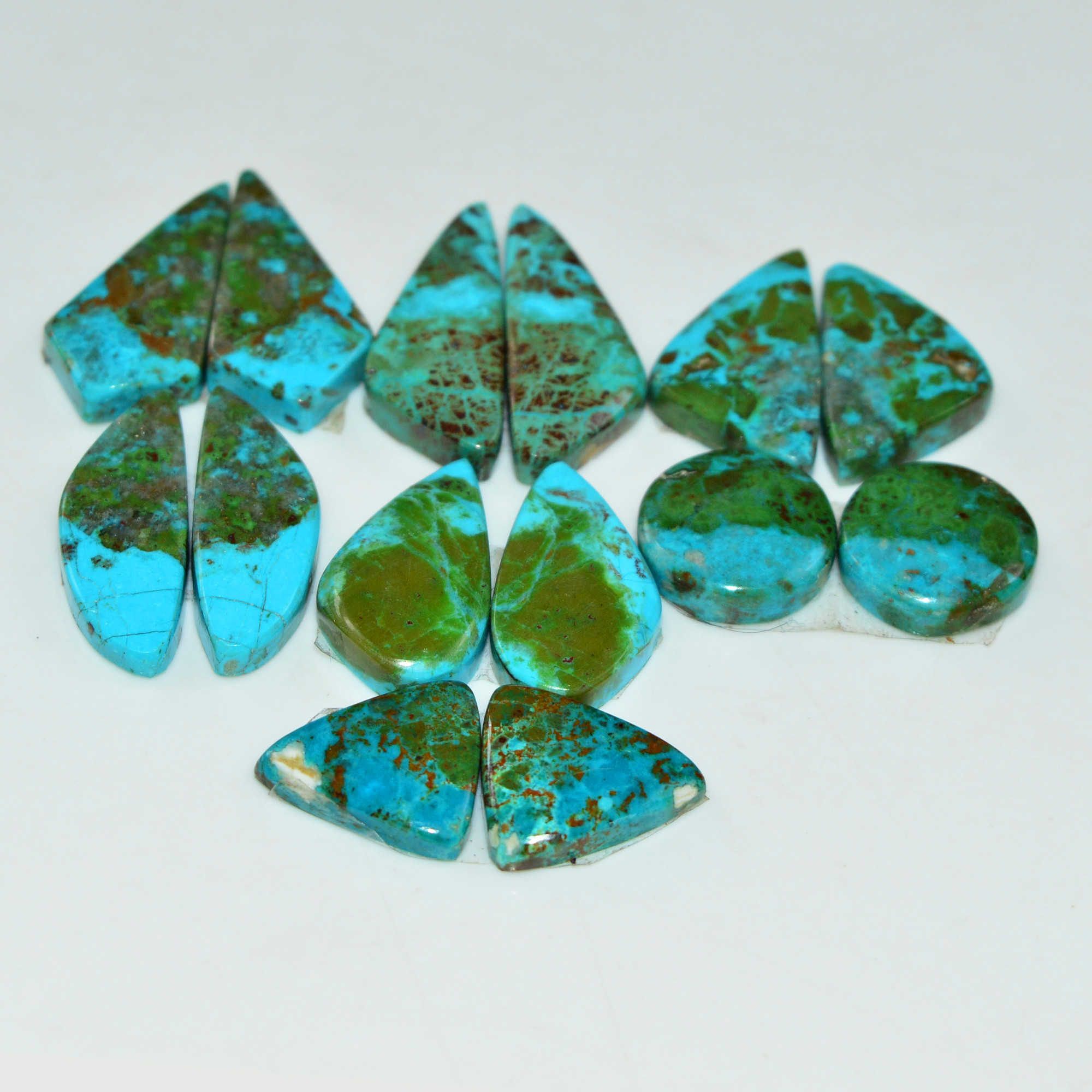 7 Pair 92 Cts Natural Chysocolla Cabochon Pair Loose Gemstone Wholesale Lot For Jewelry Making 22x7 11x11mm 19614