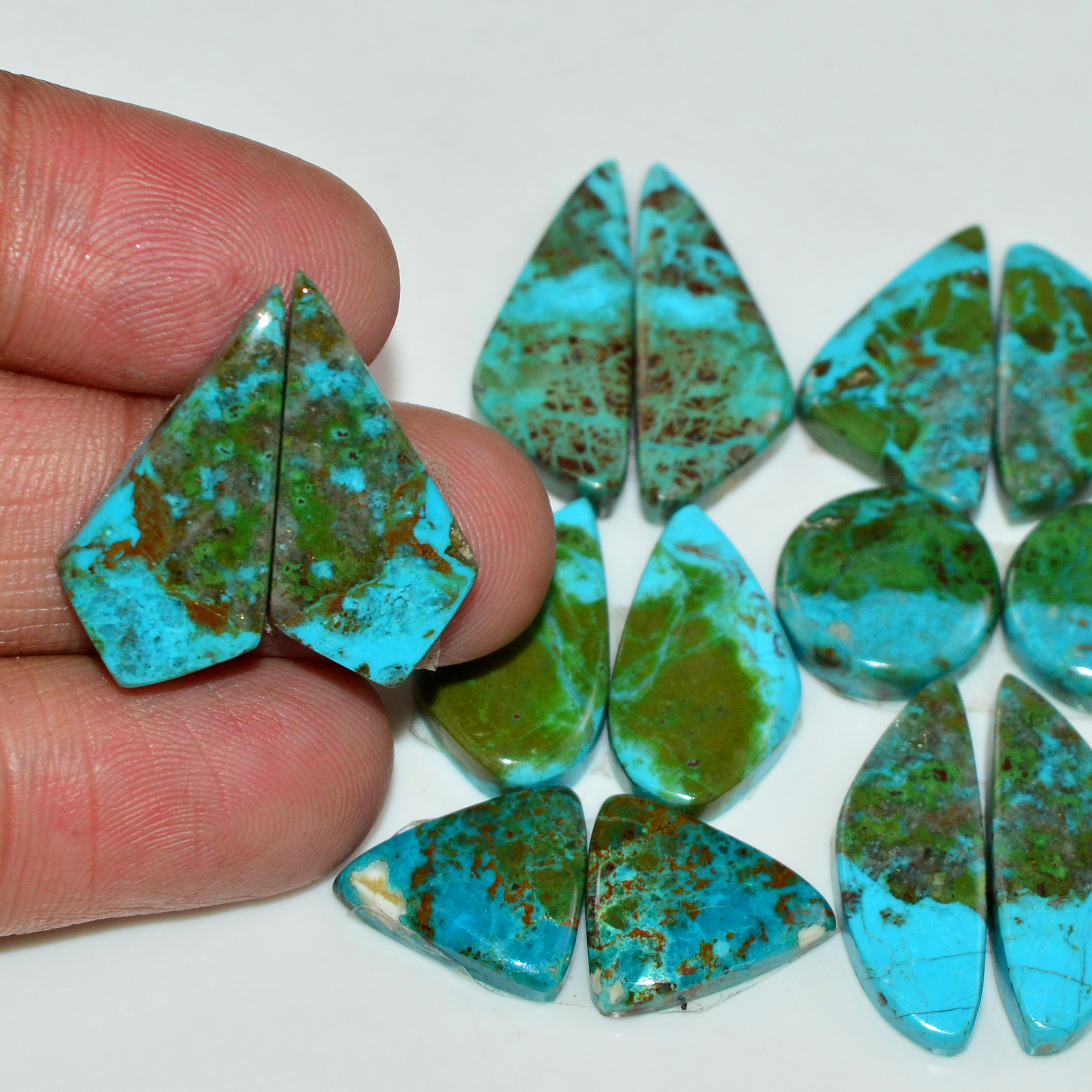 7 Pair 92 Cts Natural Chysocolla Cabochon Pair Loose Gemstone Wholesale Lot For Jewelry Making 22x7 11x11mm 19614
