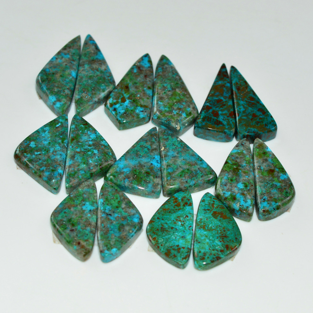 Image of 8 Pair 144 Cts Natural Chysocolla Cabochon Pair Loose Gemstone Wholesale Lot For Jewelry Making 26x9 20x9mm #19615