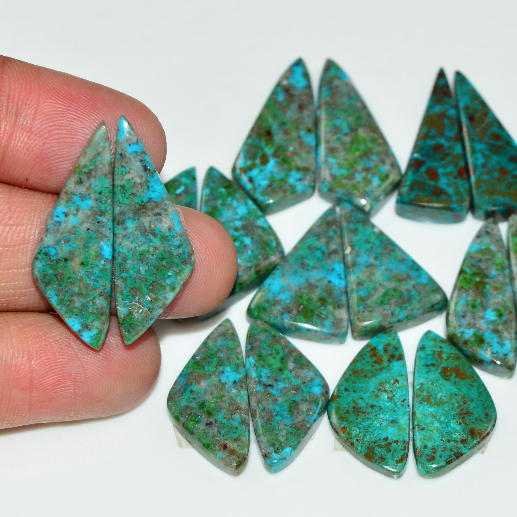 8 Pair 144 Cts Natural Chysocolla Cabochon Pair Loose Gemstone Wholesale Lot For Jewelry Making 26x9 20x9mm 19615