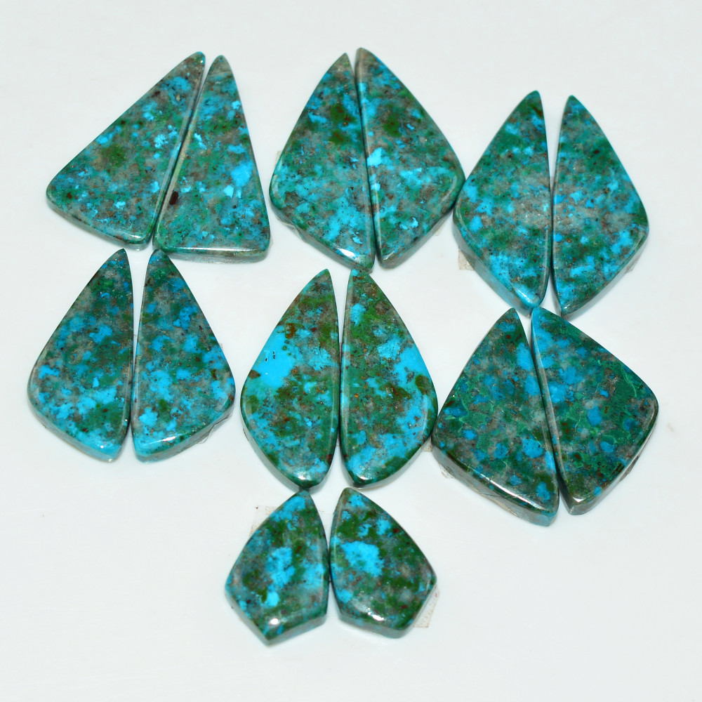 Image of 7 Pair 121 Cts Natural Chysocolla Cabochon Pair Loose Gemstone Wholesale Lot For Jewelry Making 25x8 14x8mm #19616