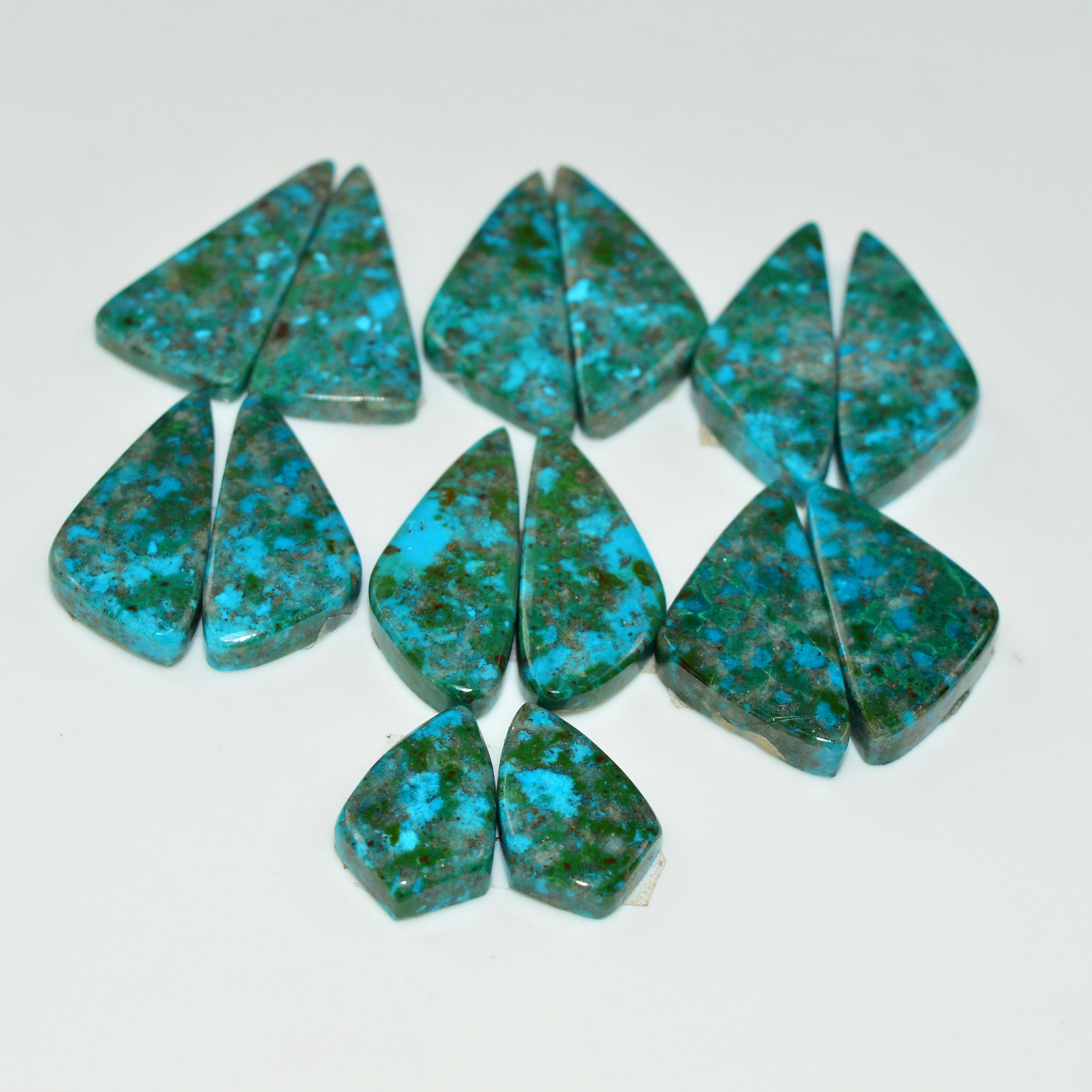 7 Pair 121 Cts Natural Chysocolla Cabochon Pair Loose Gemstone Wholesale Lot For Jewelry Making 25x8 14x8mm 19616