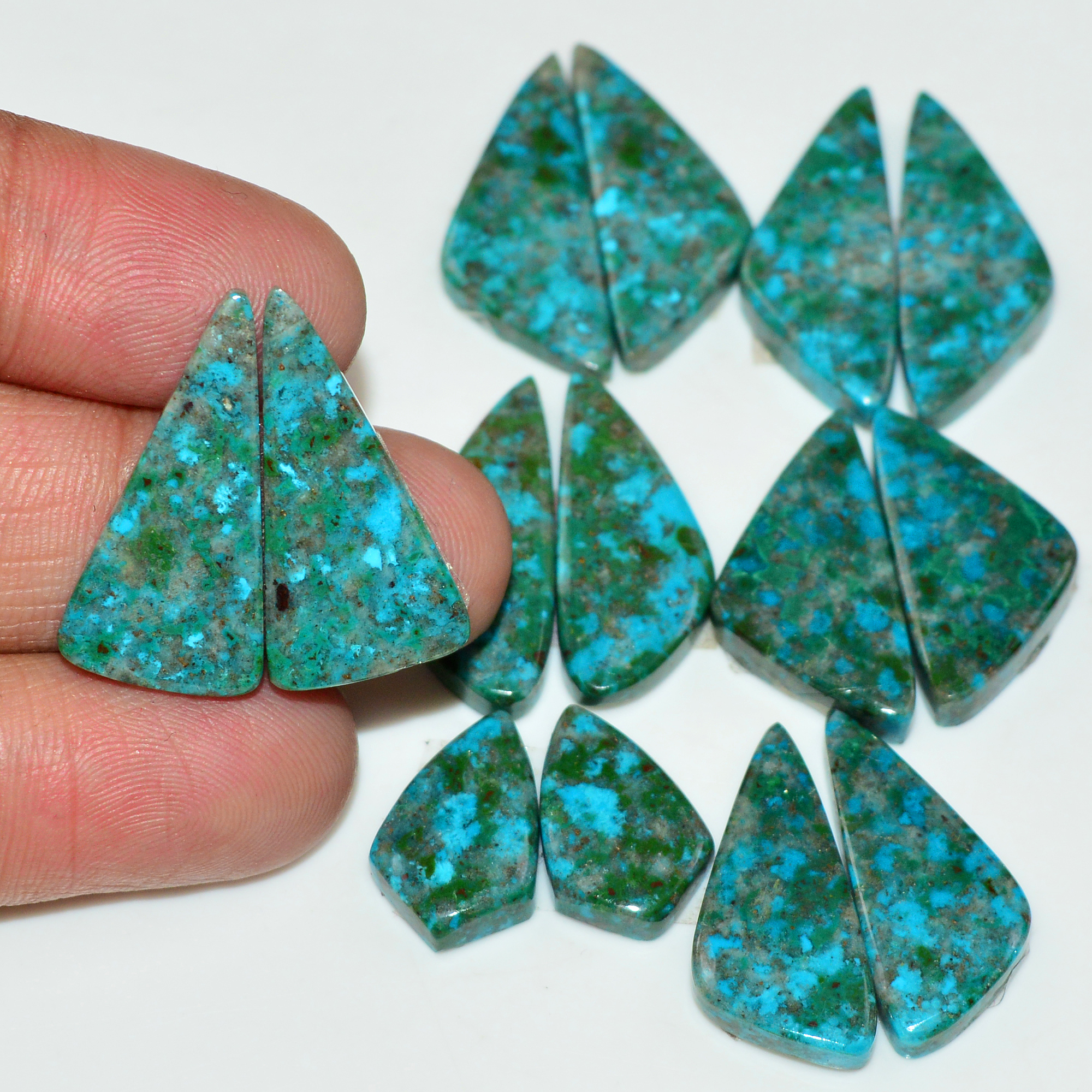 7 Pair 121 Cts Natural Chysocolla Cabochon Pair Loose Gemstone Wholesale Lot For Jewelry Making 25x8 14x8mm 19616