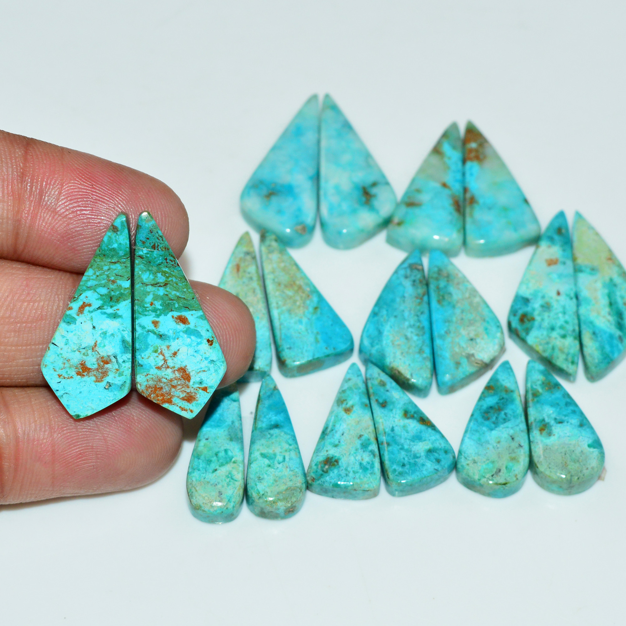 9 Pair 139 Cts Natural Chysocolla Cabochon Pair Loose Gemstone Wholesale Lot For Jewelry Making 26x8 18x7mm 19617