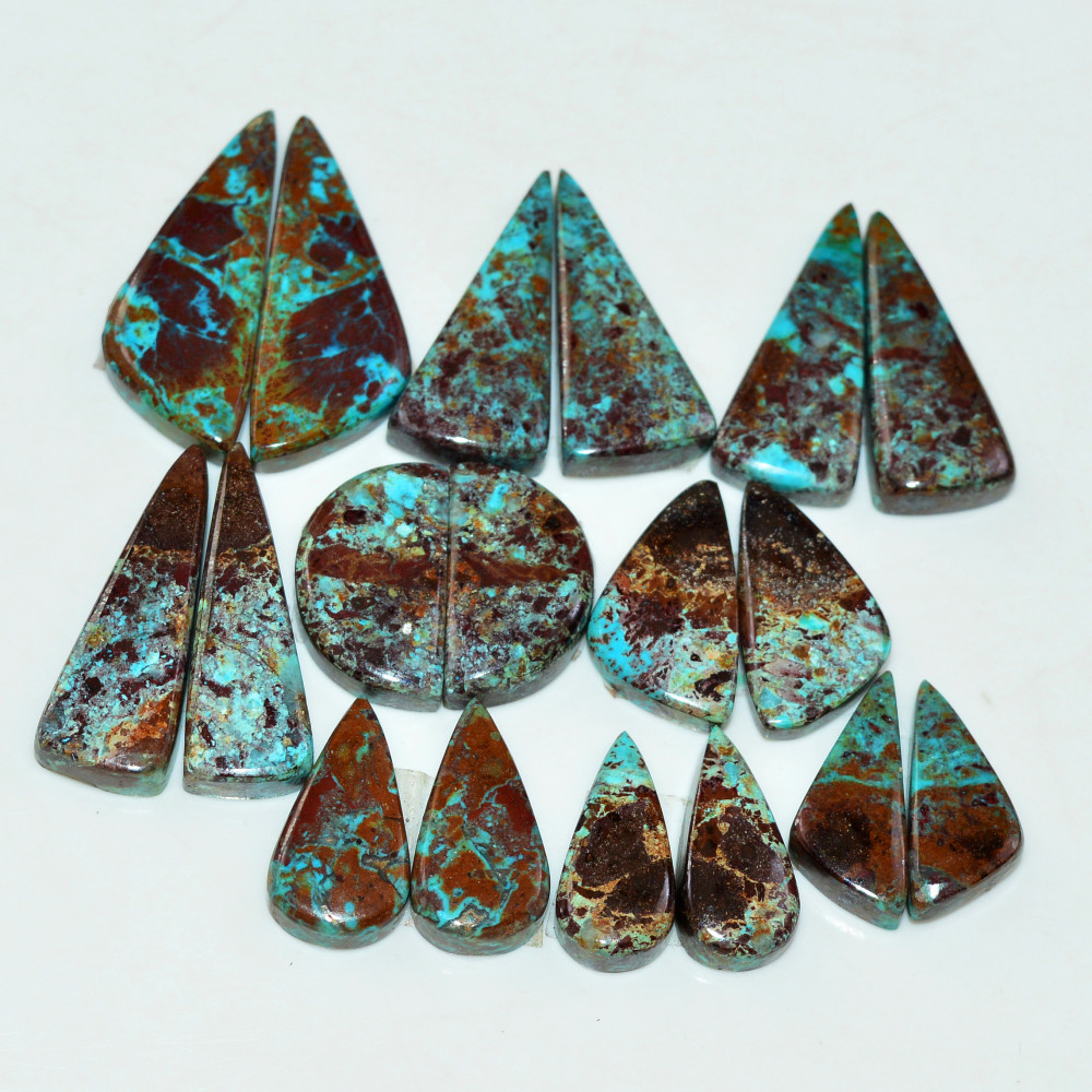 Image of 9 Pair 155 Cts Natural Chysocolla Cabochon Pair Loose Gemstone Wholesale Lot For Jewelry Making 24x9 15x6mm #19618