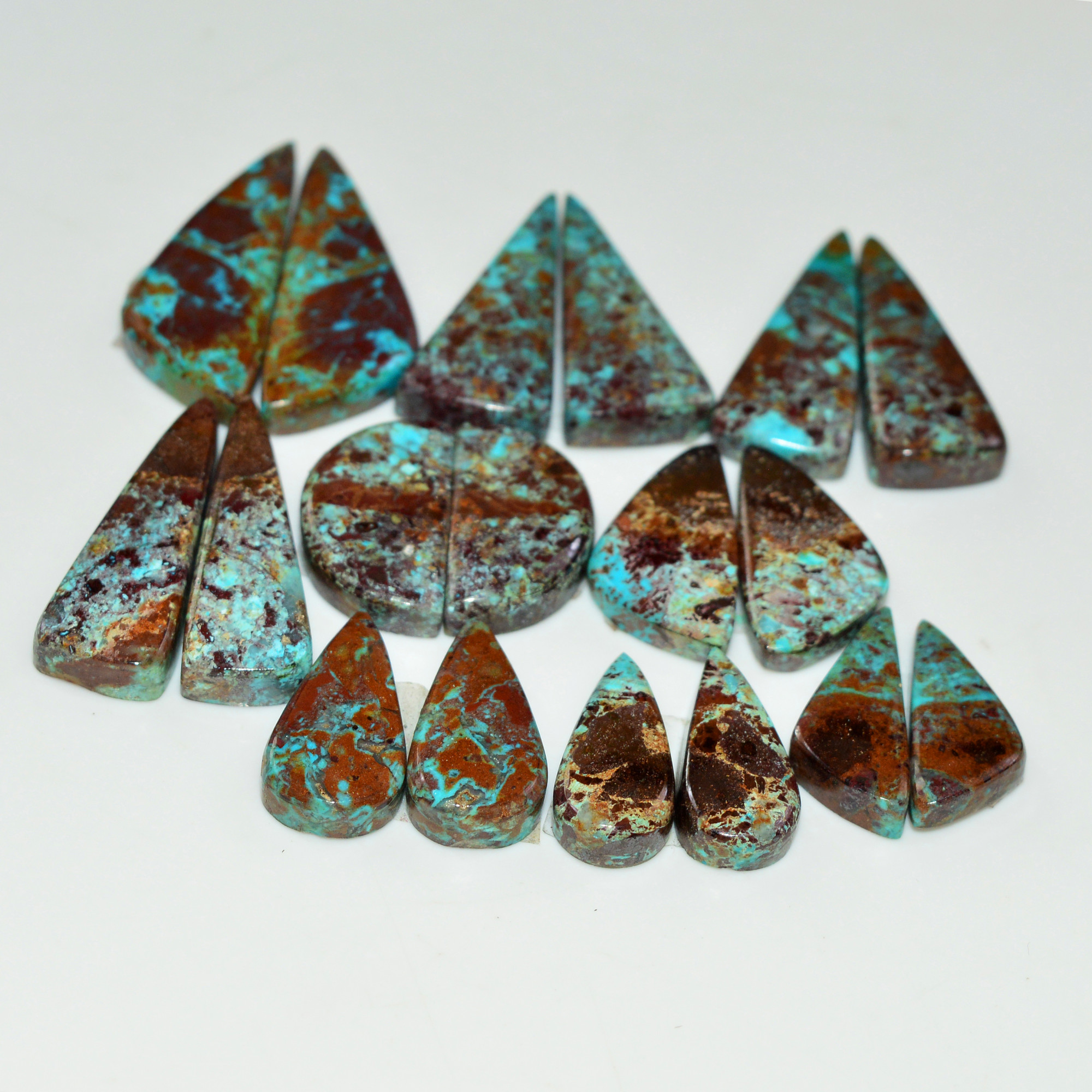9 Pair 155 Cts Natural Chysocolla Cabochon Pair Loose Gemstone Wholesale Lot For Jewelry Making 24x9 15x6mm 19618