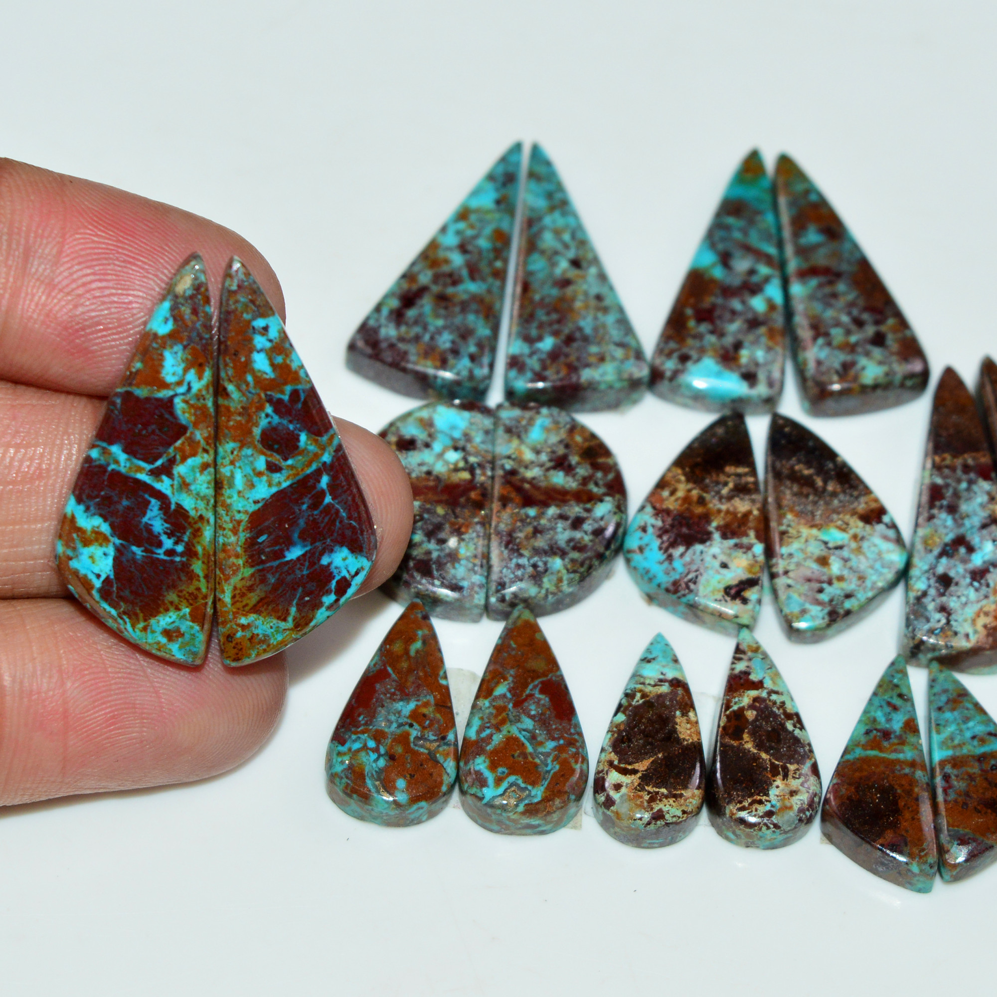 9 Pair 155 Cts Natural Chysocolla Cabochon Pair Loose Gemstone Wholesale Lot For Jewelry Making 24x9 15x6mm 19618