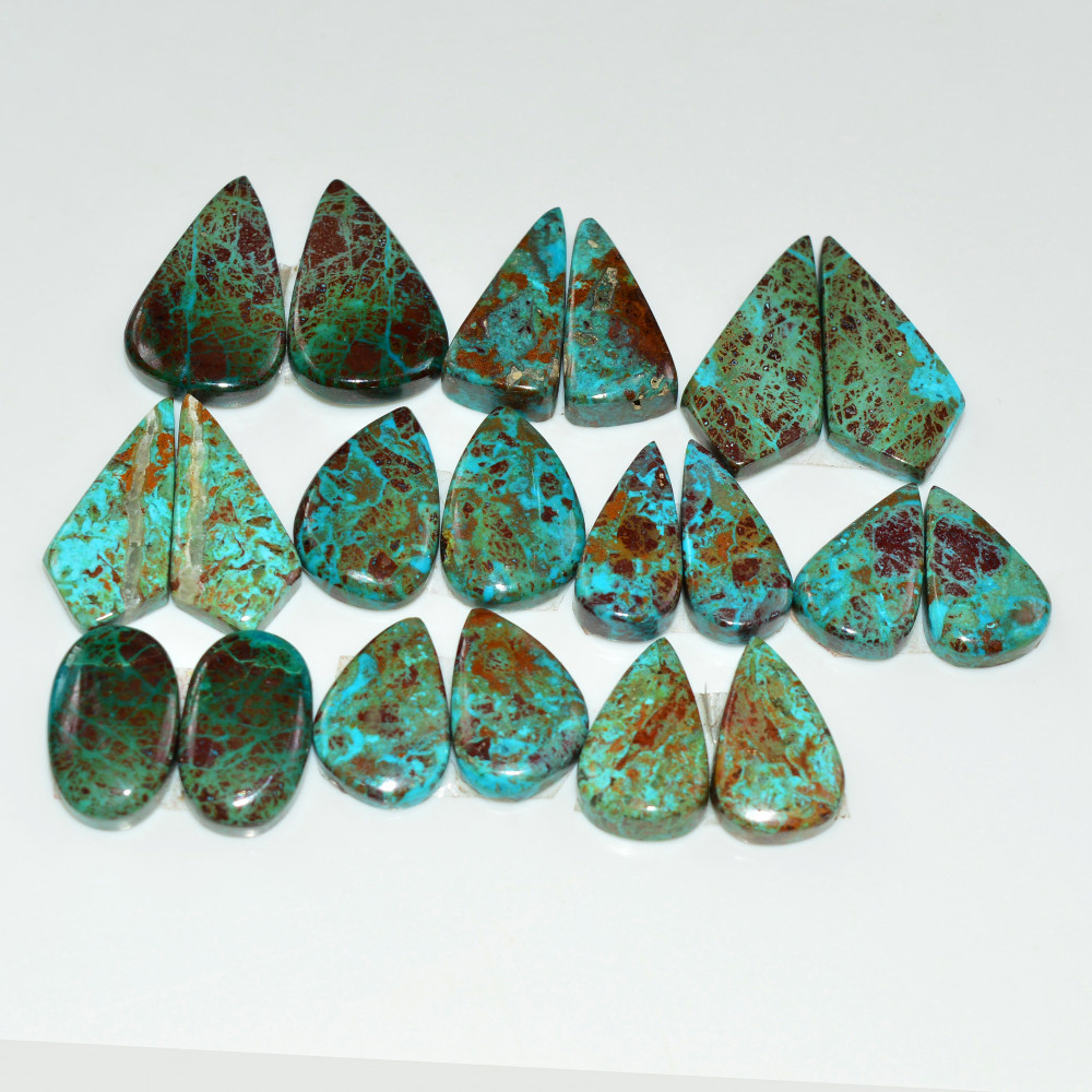 Image of 10 Pair 127 Cts Natural Chysocolla Cabochon Pair Loose Gemstone Wholesale Lot For Jewelry Making 20x11 14x7mm #19619