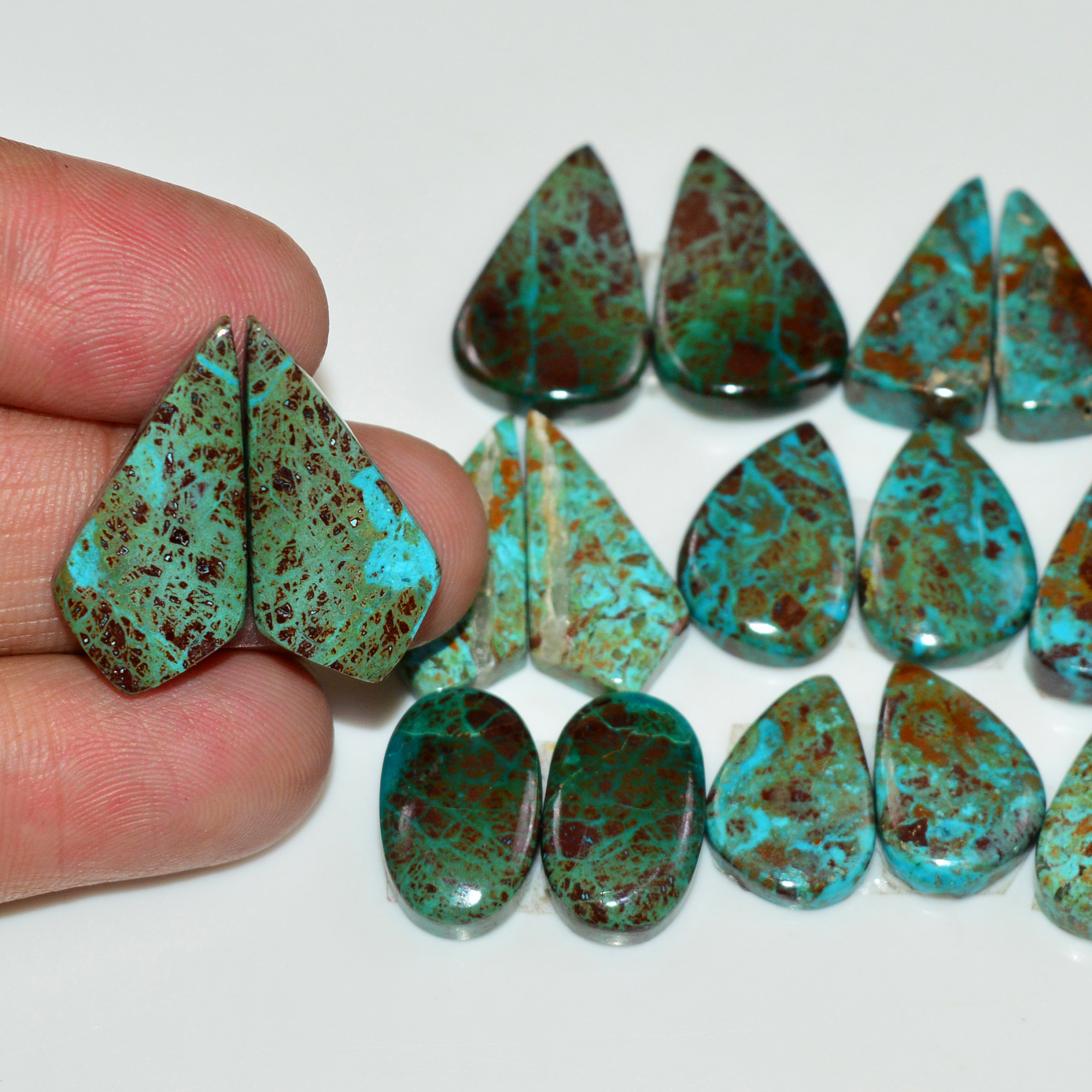 10 Pair 127 Cts Natural Chysocolla Cabochon Pair Loose Gemstone Wholesale Lot For Jewelry Making 20x11 14x7mm 19619