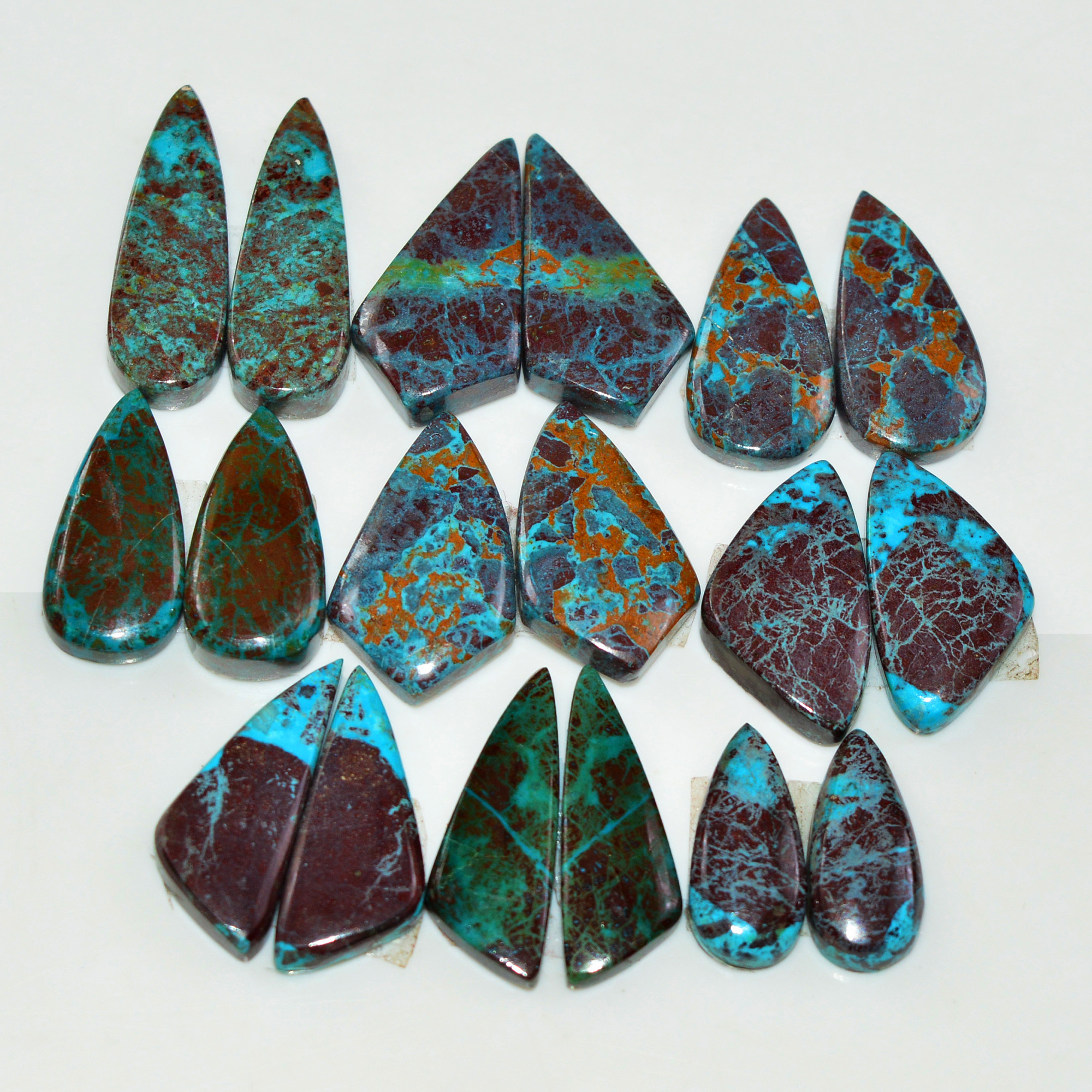 9 Pair 128 Cts Natural Chysocolla Cabochon Pair Loose Gemstone Wholesale Lot For Jewelry Making 22x6 15x5mm 19620