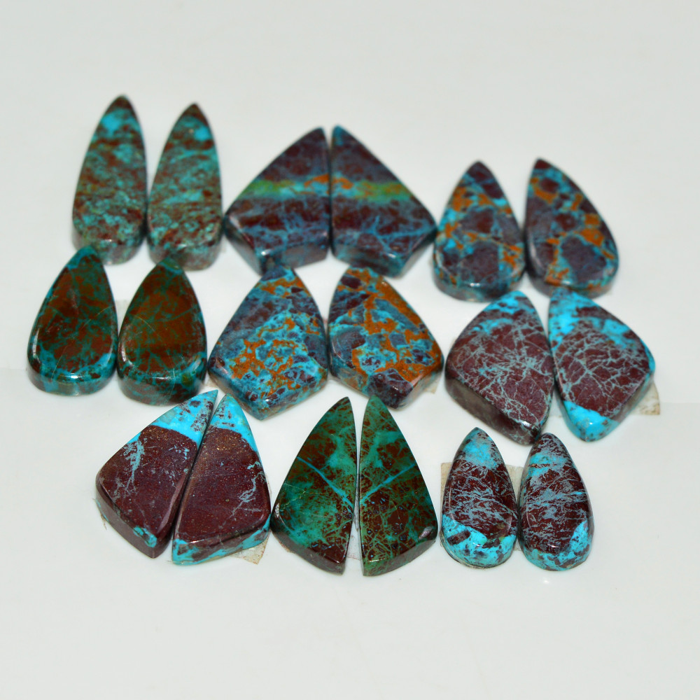 Image of 9 Pair 128 Cts Natural Chysocolla Cabochon Pair Loose Gemstone Wholesale Lot For Jewelry Making 22x6 15x5mm #19620
