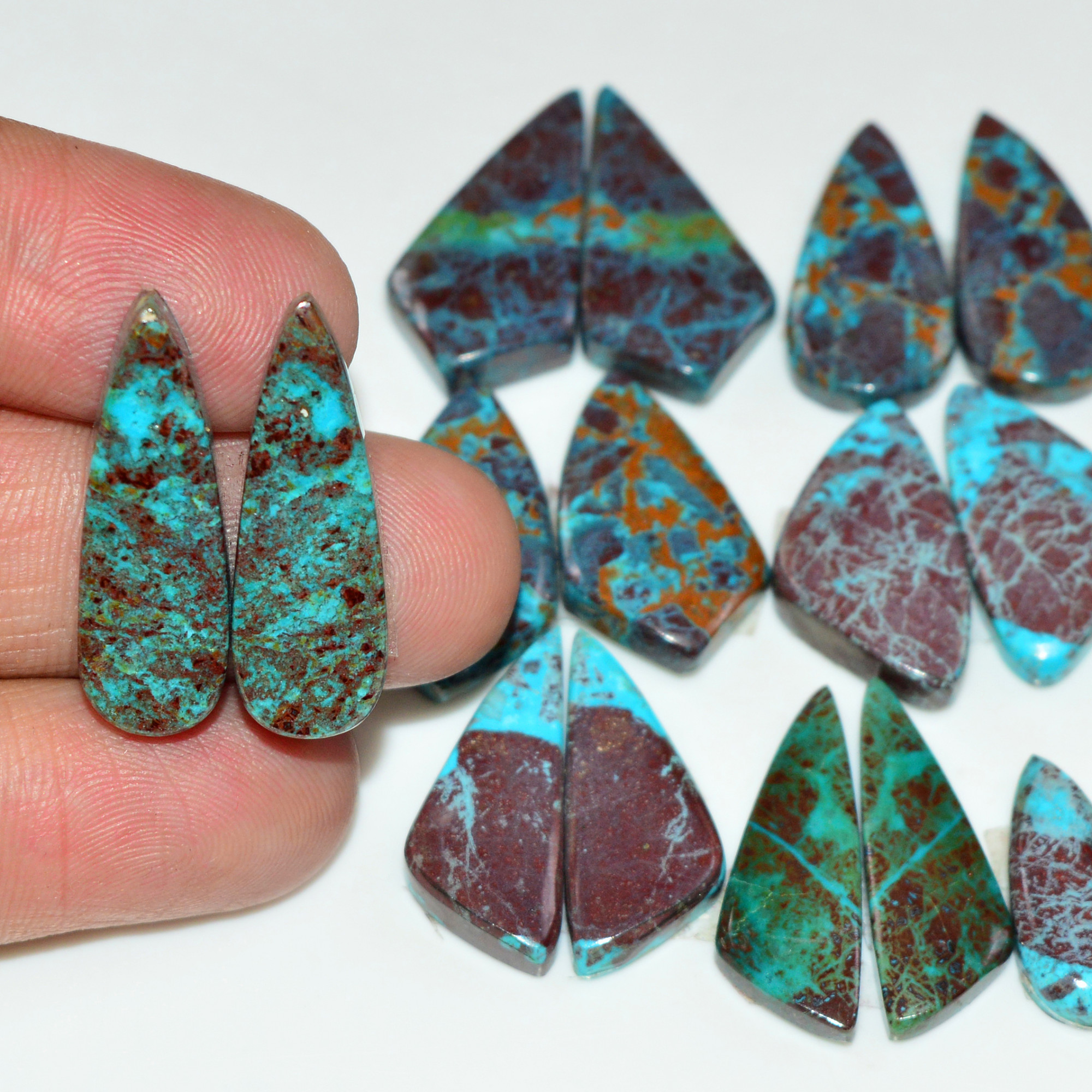 9 Pair 128 Cts Natural Chysocolla Cabochon Pair Loose Gemstone Wholesale Lot For Jewelry Making 22x6 15x5mm 19620