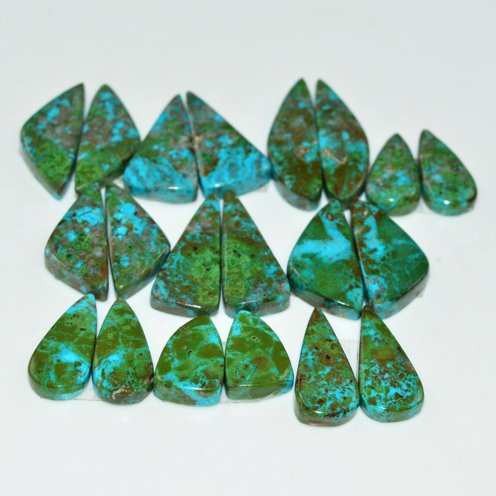 Image of 10 Pair 157 Cts Natural Chysocolla Cabochon Pair Loose Gemstone Wholesale Lot For Jewelry Making 27x6 15x6mm #19621