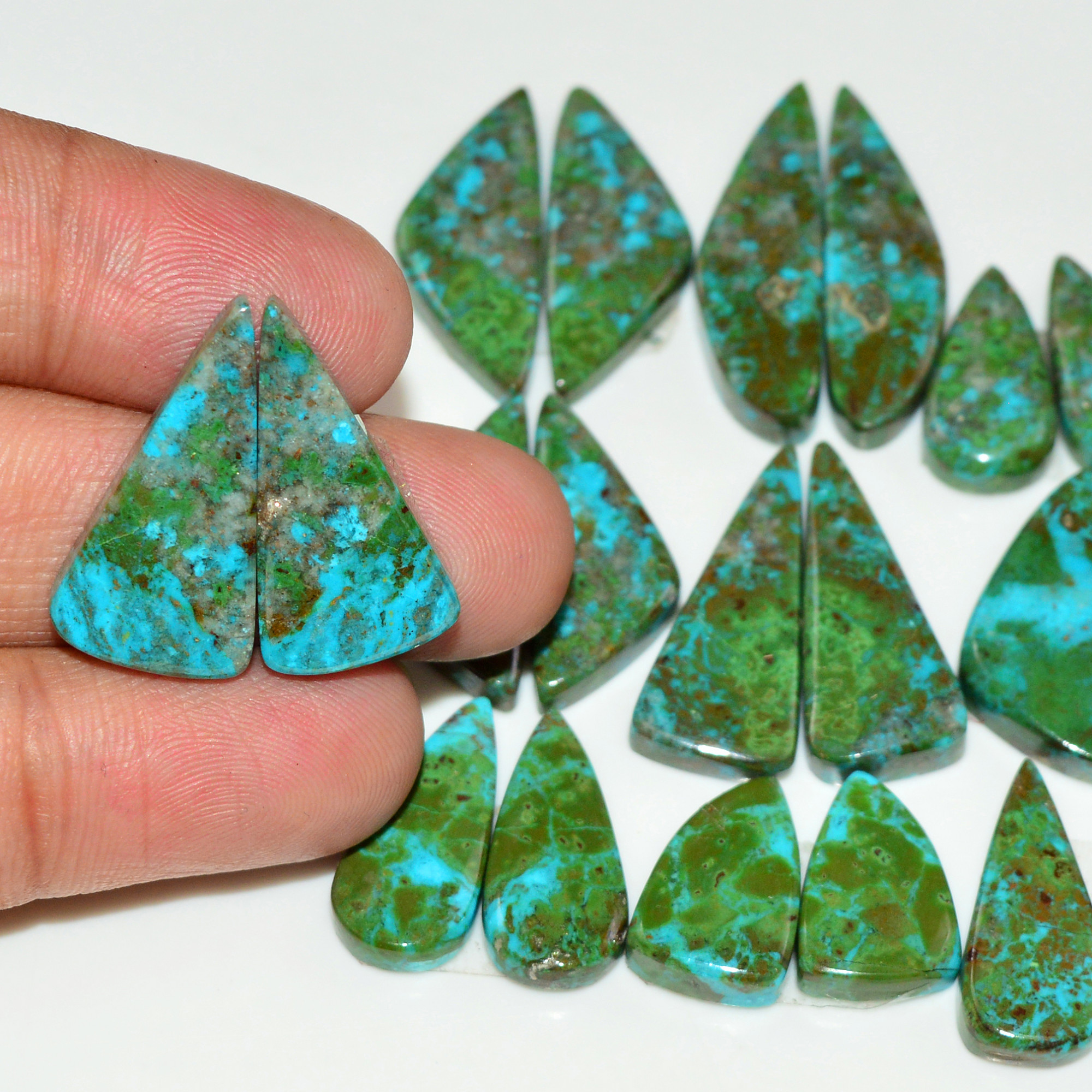 10 Pair 157 Cts Natural Chysocolla Cabochon Pair Loose Gemstone Wholesale Lot For Jewelry Making 27x6 15x6mm 19621