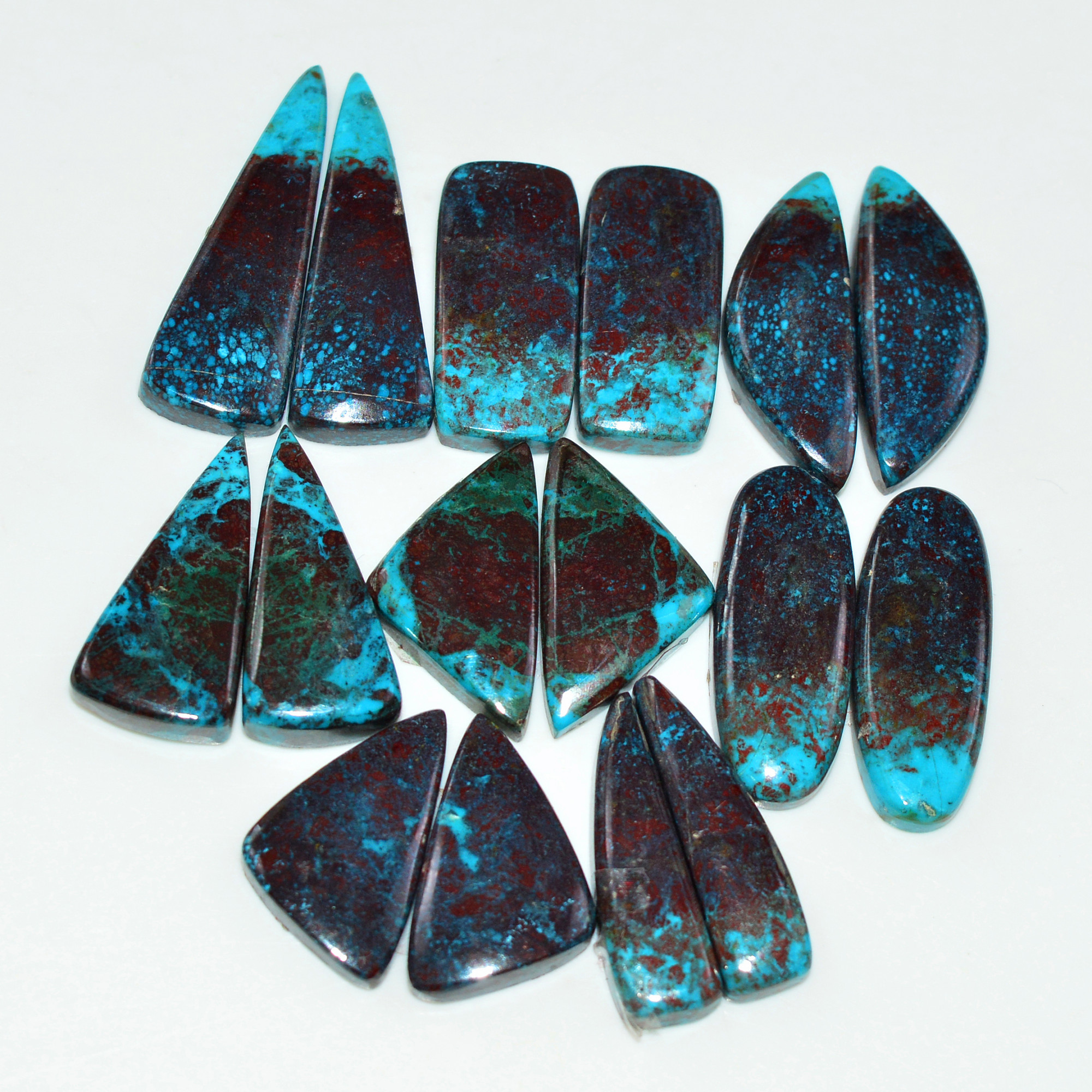 8 Pair 133 Cts Natural Chysocolla Cabochon Pair Loose Gemstone Wholesale Lot For Jewelry Making 27x7 19x9mm 19622