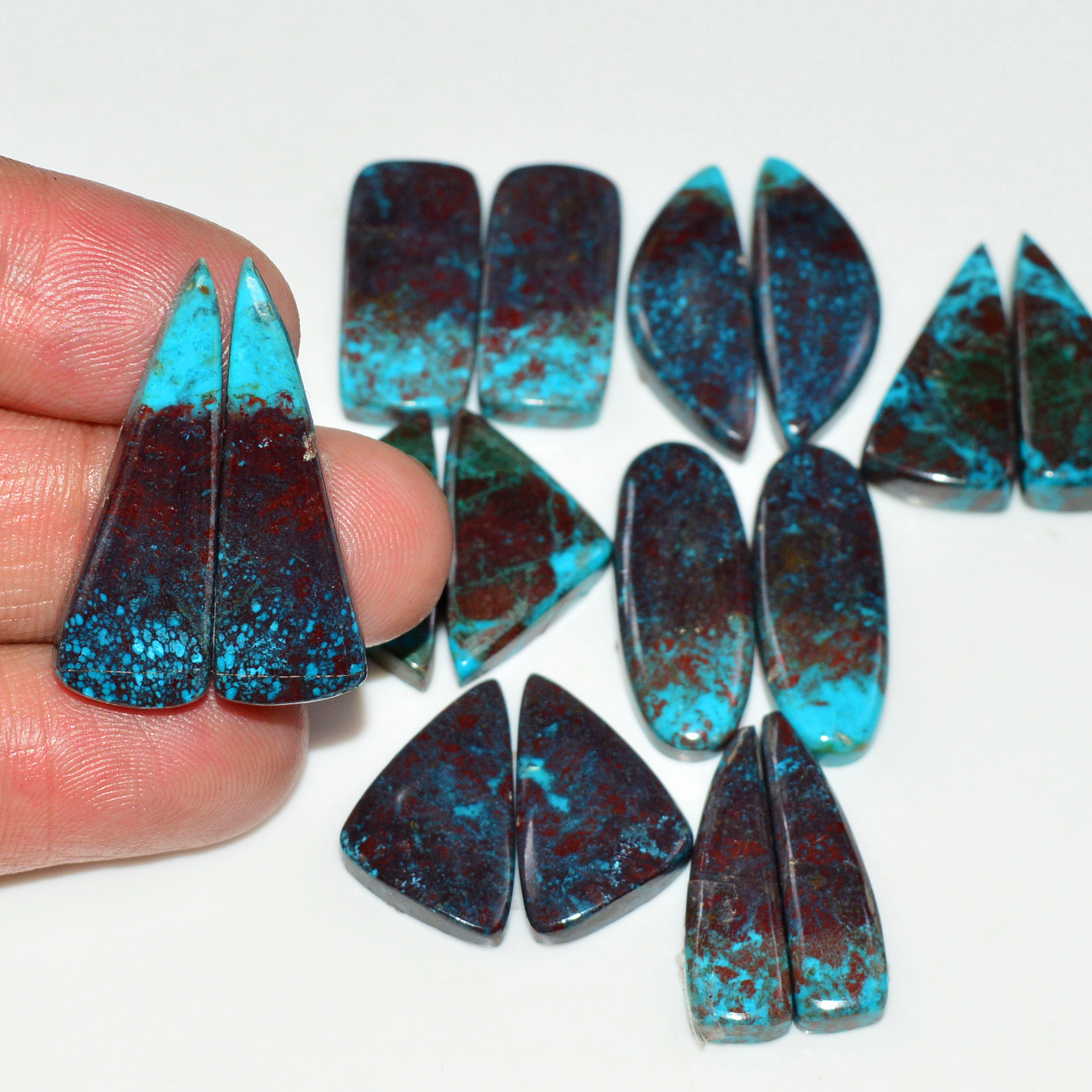 8 Pair 133 Cts Natural Chysocolla Cabochon Pair Loose Gemstone Wholesale Lot For Jewelry Making 27x7 19x9mm 19622