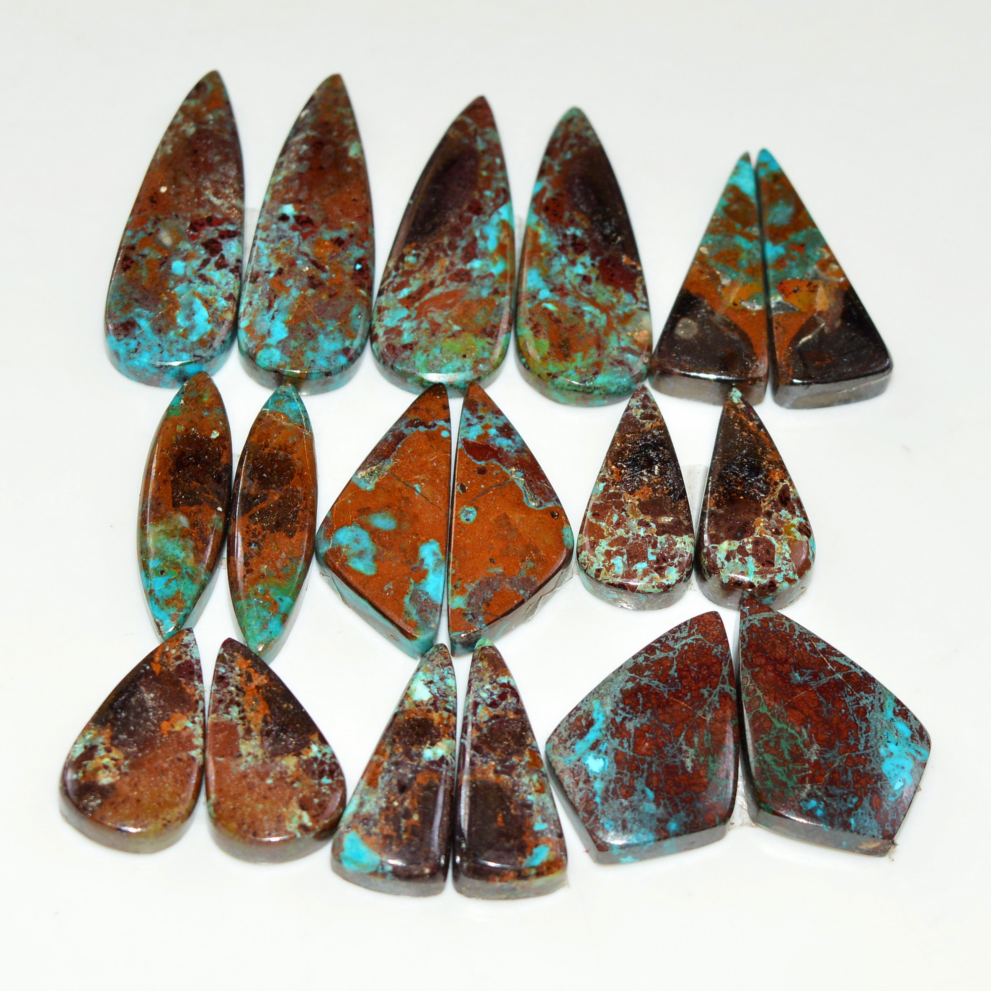 9 Pair 170 Cts Natural Chysocolla Cabochon Pair Loose Gemstone Wholesale Lot For Jewelry Making 30x8 18x7mm 19623