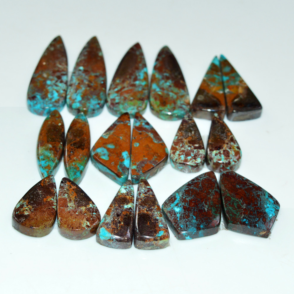Image of 9 Pair 170 Cts Natural Chysocolla Cabochon Pair Loose Gemstone Wholesale Lot For Jewelry Making 30x8 18x7mm #19623