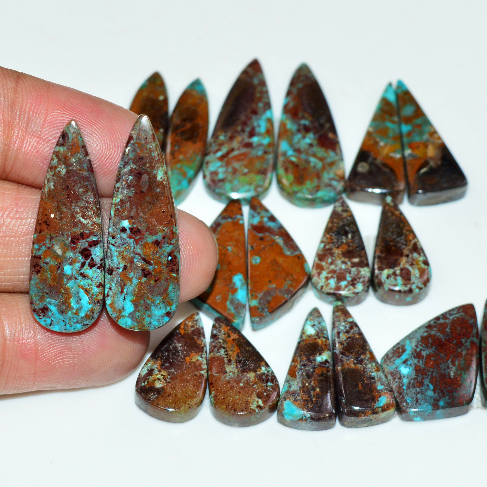 9 Pair 170 Cts Natural Chysocolla Cabochon Pair Loose Gemstone Wholesale Lot For Jewelry Making 30x8 18x7mm 19623