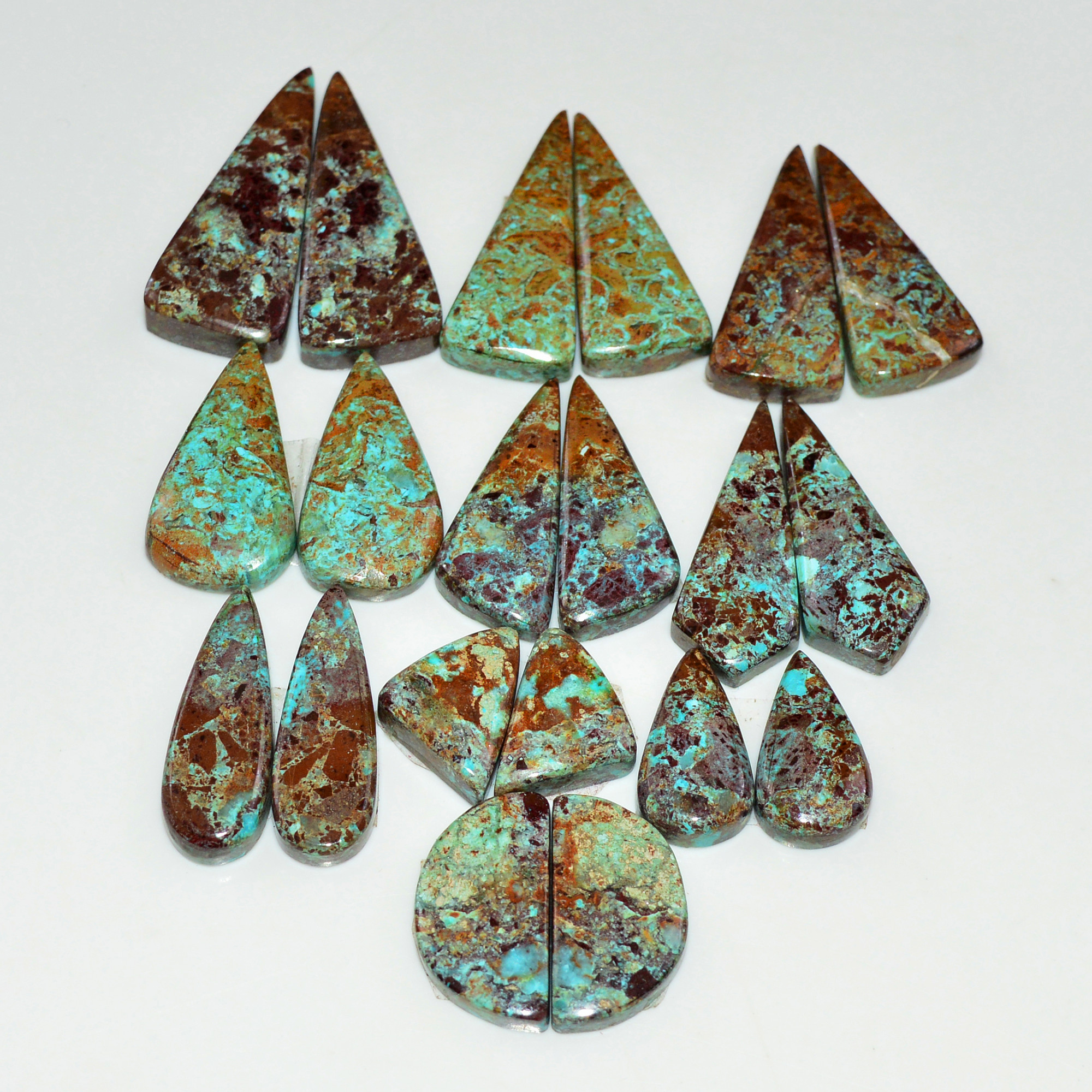 10 Pair 167 Cts Natural Chysocolla Cabochon Pair Loose Gemstone Wholesale Lot For Jewelry Making 28x10 14x6mm 19624