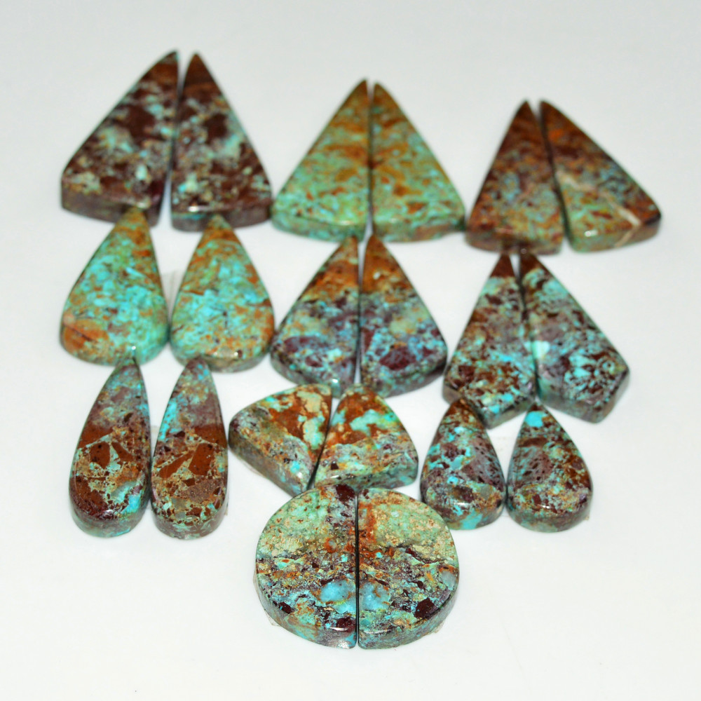 Image of 10 Pair 167 Cts Natural Chysocolla Cabochon Pair Loose Gemstone Wholesale Lot For Jewelry Making 28x10 14x6mm #19624
