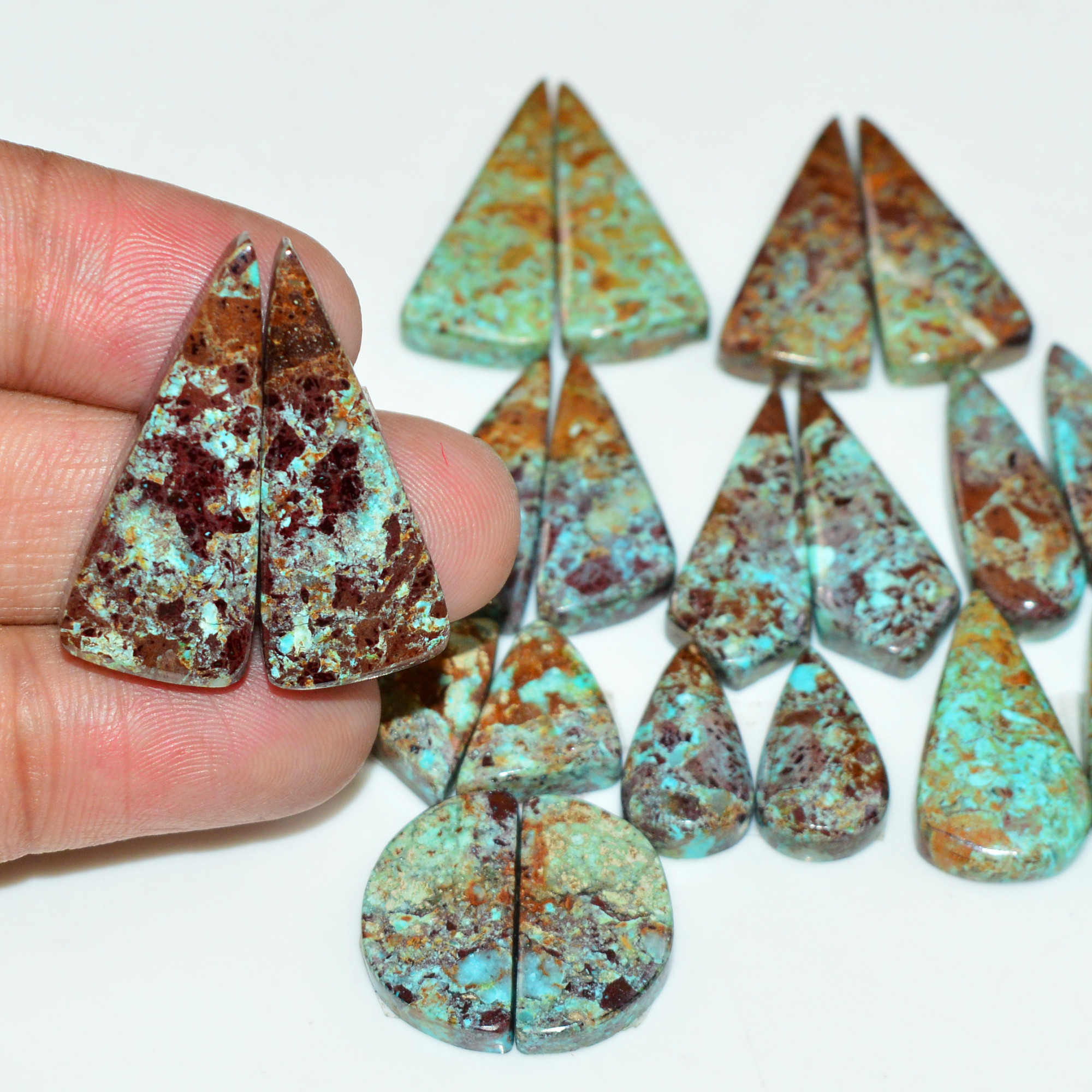 10 Pair 167 Cts Natural Chysocolla Cabochon Pair Loose Gemstone Wholesale Lot For Jewelry Making 28x10 14x6mm 19624