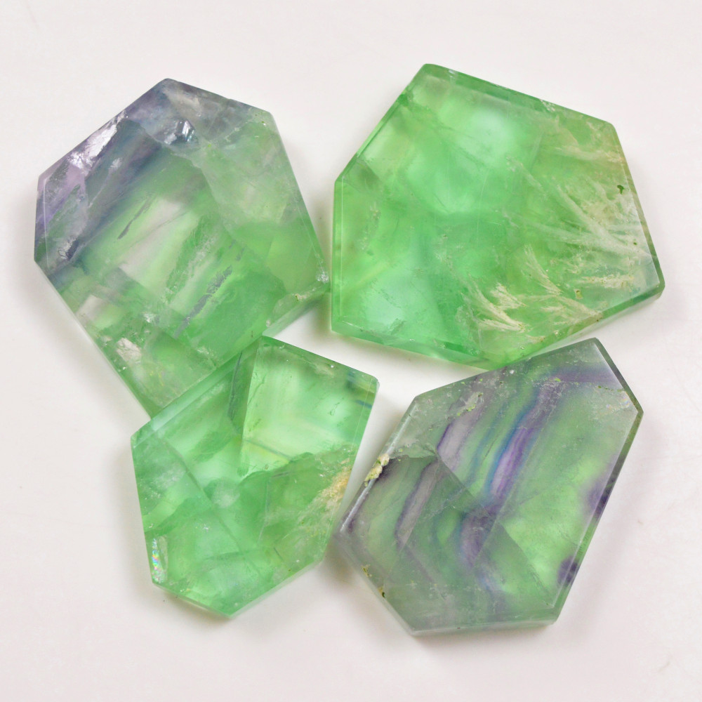 Image of 4 Pcs 623 Cts  Natural Fluorite Slice Loose Gemstone for jewellery making 44x45 36x31mm #4 Pcs 623 Cts  Natural Fluorite Slice Loose Gemstone for jewellery making 44x45 36x31mm #19625