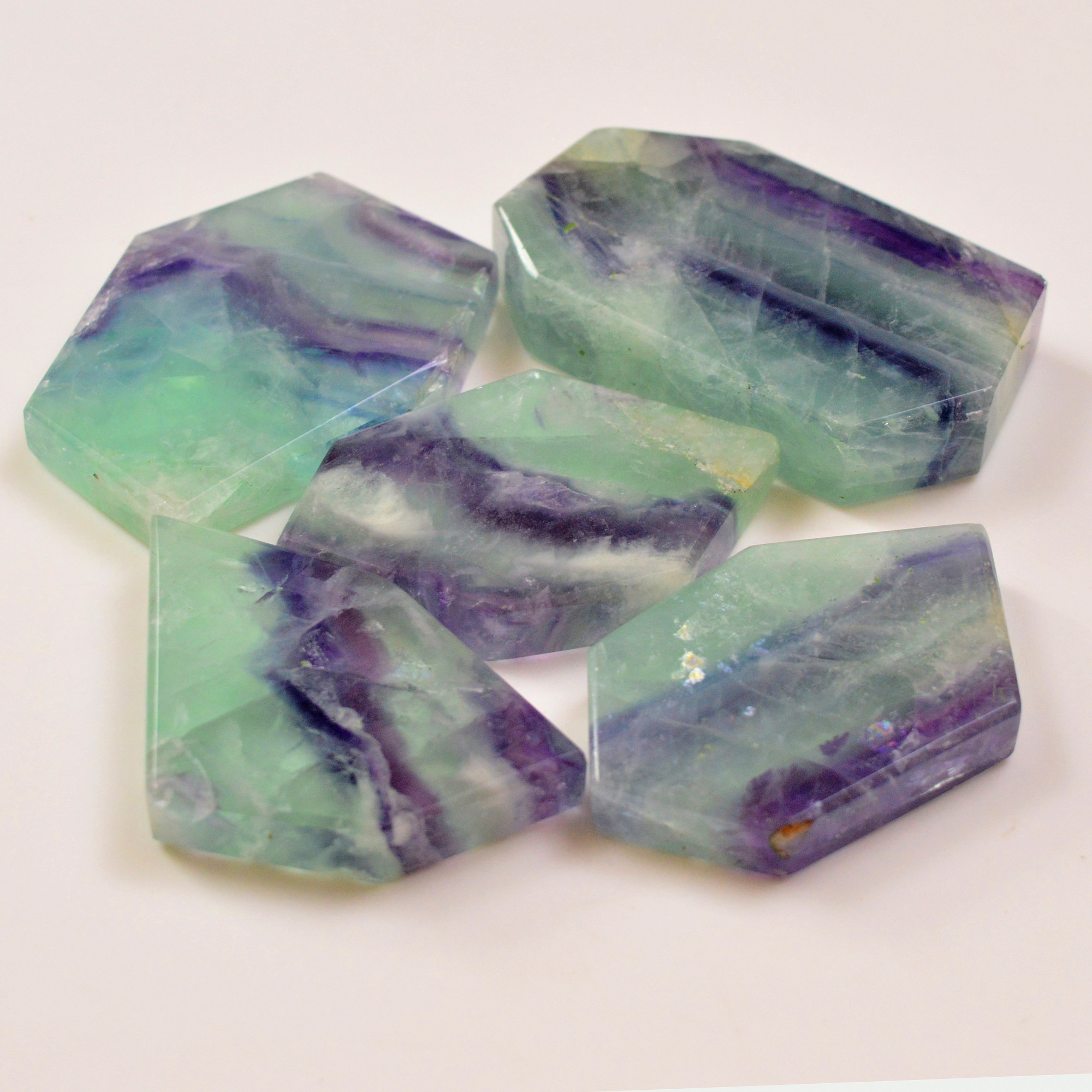 5 Pcs 1364 Cts  Natural Fluorite Slice Loose Gemstone for jewellery making 63x32 59x37mm 19626