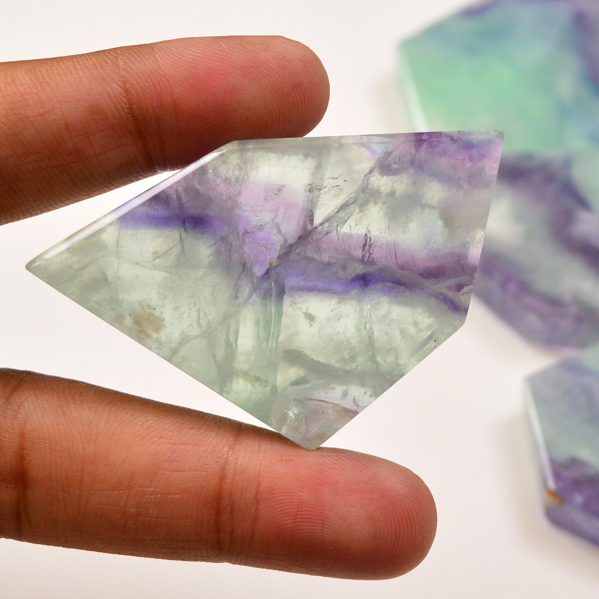 5 Pcs 1364 Cts  Natural Fluorite Slice Loose Gemstone for jewellery making 63x32 59x37mm 19626