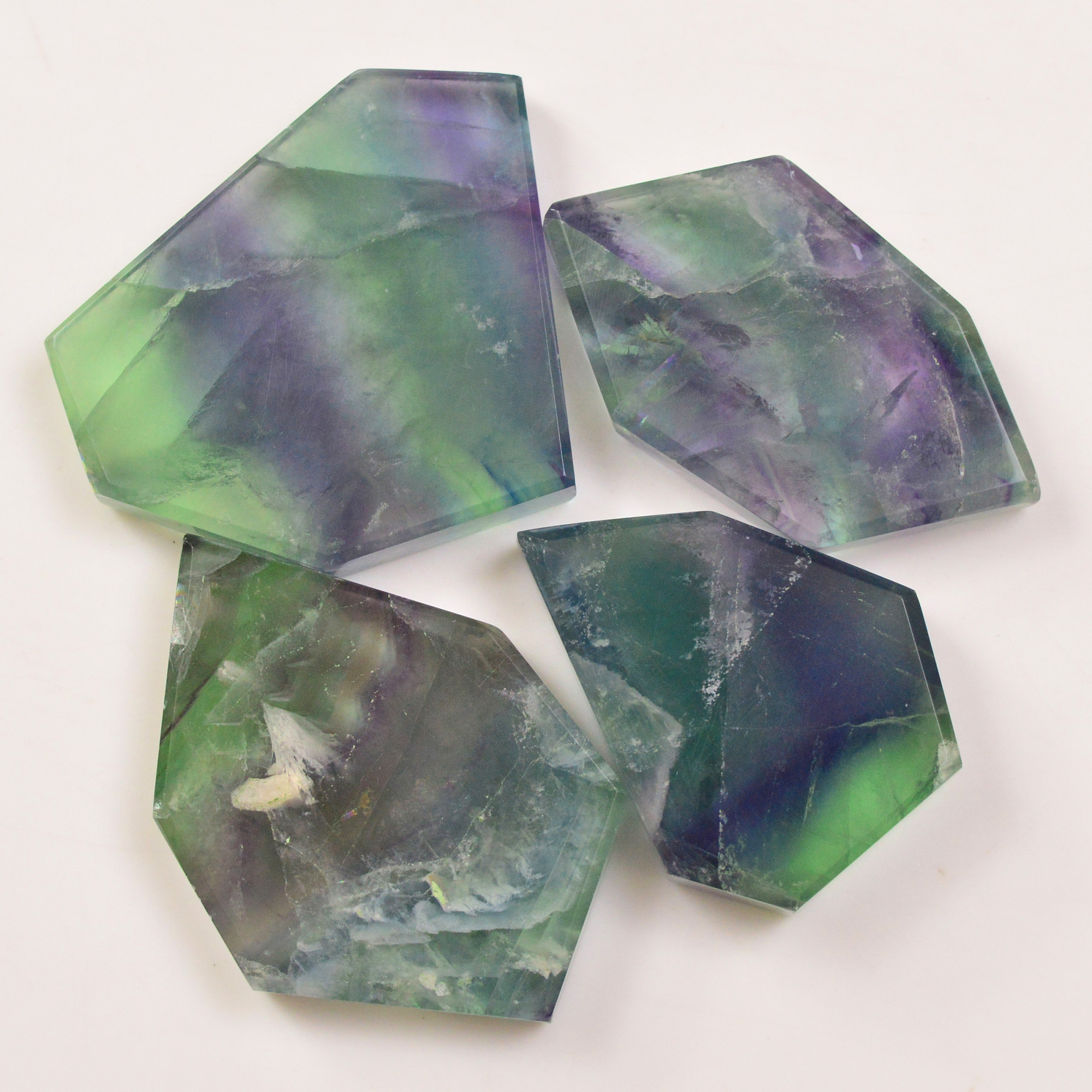 4 Pcs 717 Cts Natural Fluorite Slice Loose Gemstone for jewellery making 46x47 43x31mm 19627