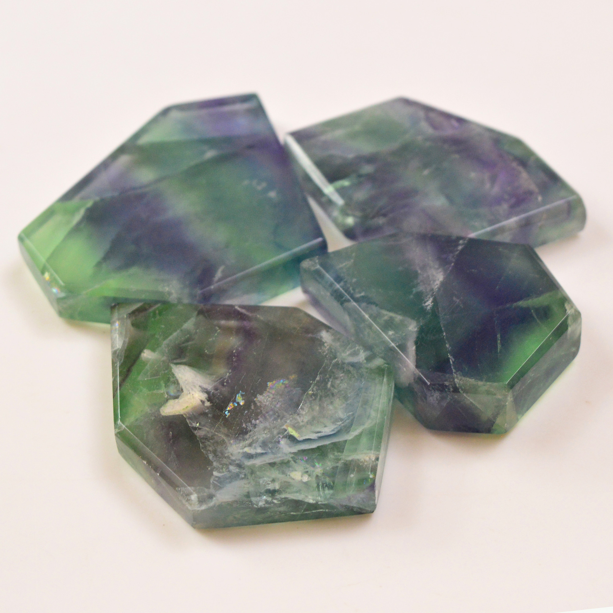 4 Pcs 717 Cts  Natural Fluorite Slice Loose Gemstone for jewellery making 46x47 43x31mm 19627