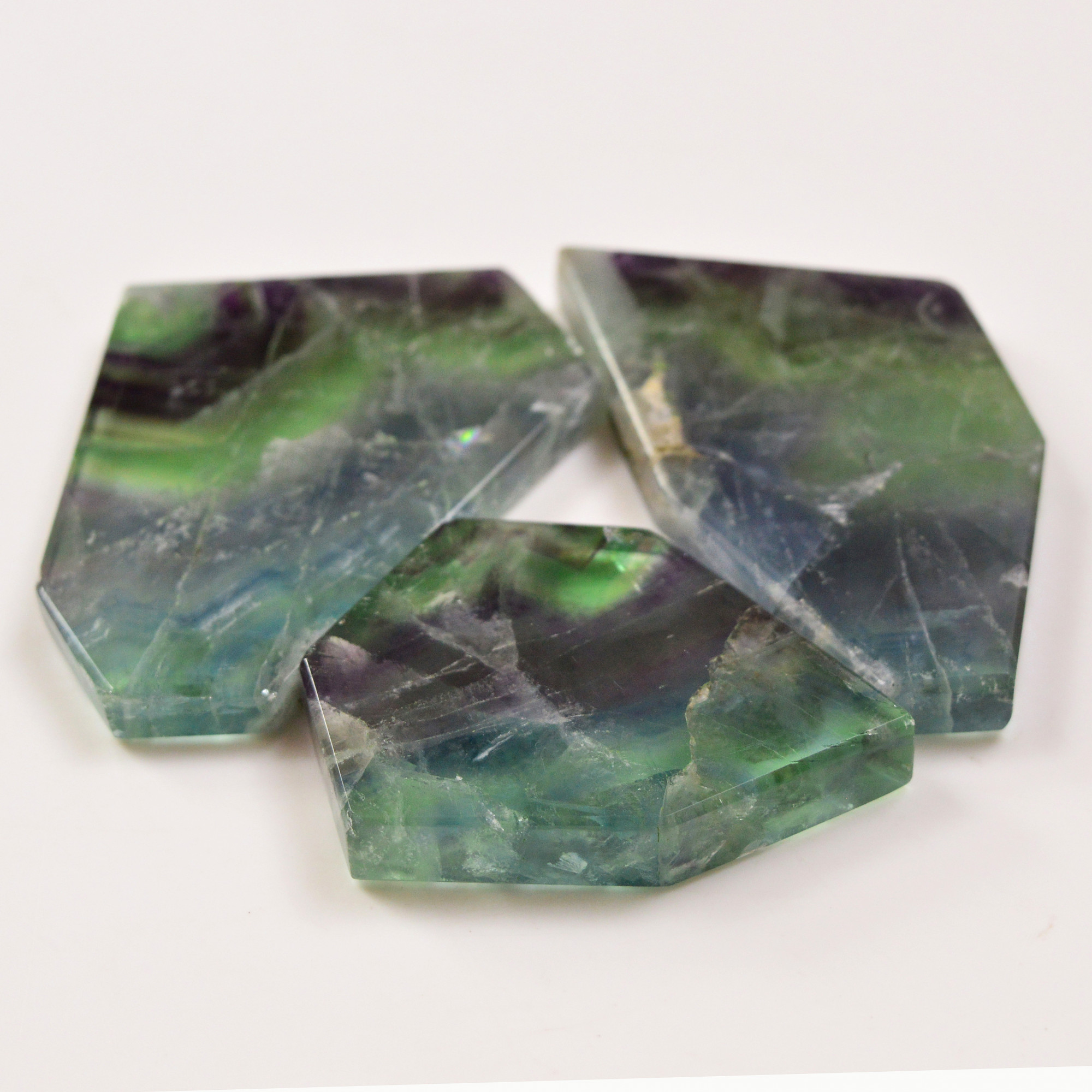 3 Pcs 779 Cts  Natural Fluorite Slice Loose Gemstone for jewellery making 72x52 57x39mm 19629